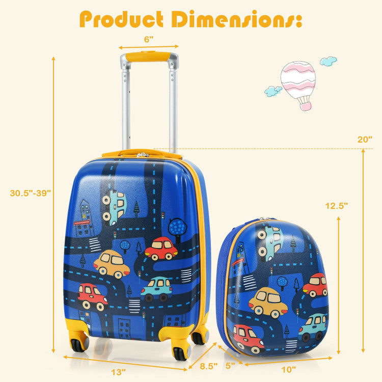 SUGIFT 2 Pieces 12 Inch 18 Inch Kids Luggage Set with Backpack and Suitcase for Travel