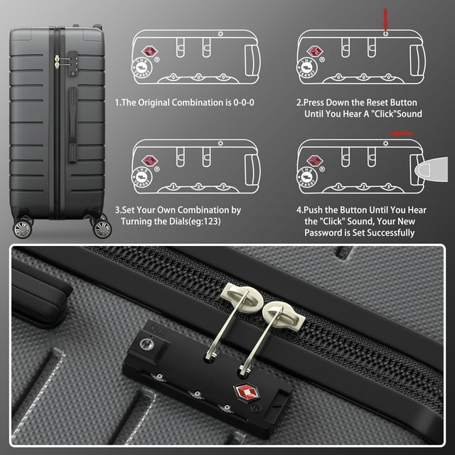 SUGIFT 3 Piece Luggage Set, Hardside Luggage Spinner Wheels Suitcase Carry on Luggage, TSA Lock, 20in24in28in, Gray