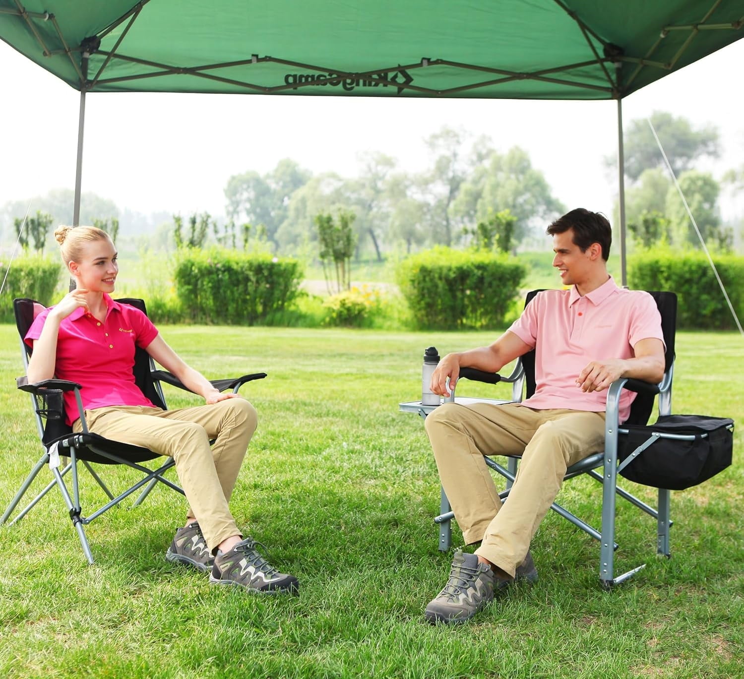 SUGIFT Folding Directors Heavy-Duty Camping Chair with Side Table & Cooler Bag, Portable Outside Lawn Chair for Travel, Picnic, Fishing