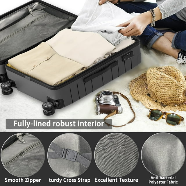 SUGIFT 3 Piece Luggage Set, Hardside Luggage Spinner Wheels Suitcase Carry on Luggage, TSA Lock, 20in24in28in, Gray