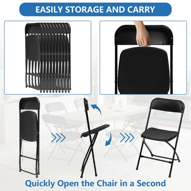 SUGIFT Folding Chairs 10 Pack Plastic Folding Chair for Outdoor Indoor Use 350lb Weight Capacity, Black