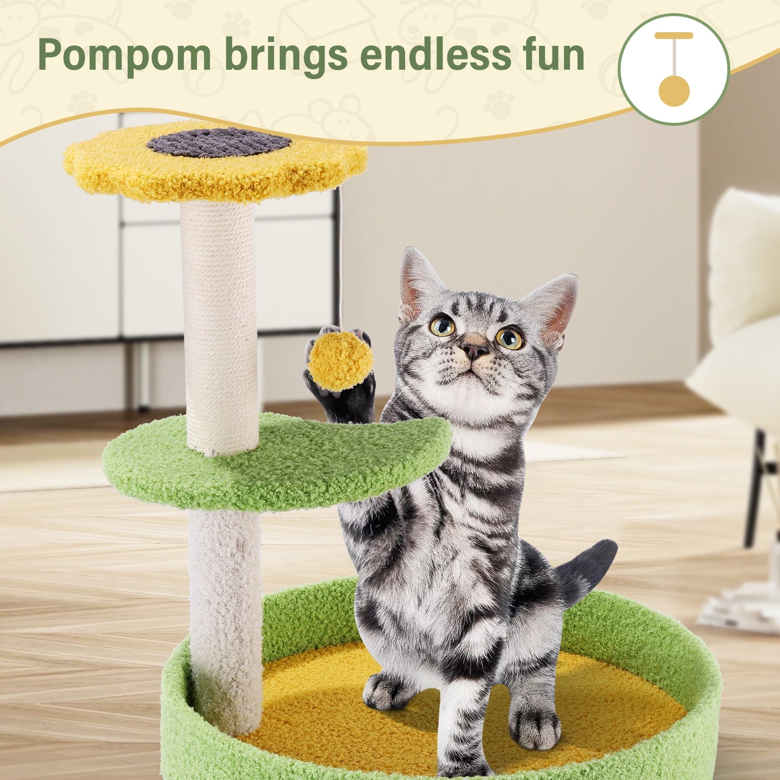 SUGIFT 17 Cat Tree with Sisal Scratching Posts Multi-Level Cat Tower for Indoor Medium Cats Green