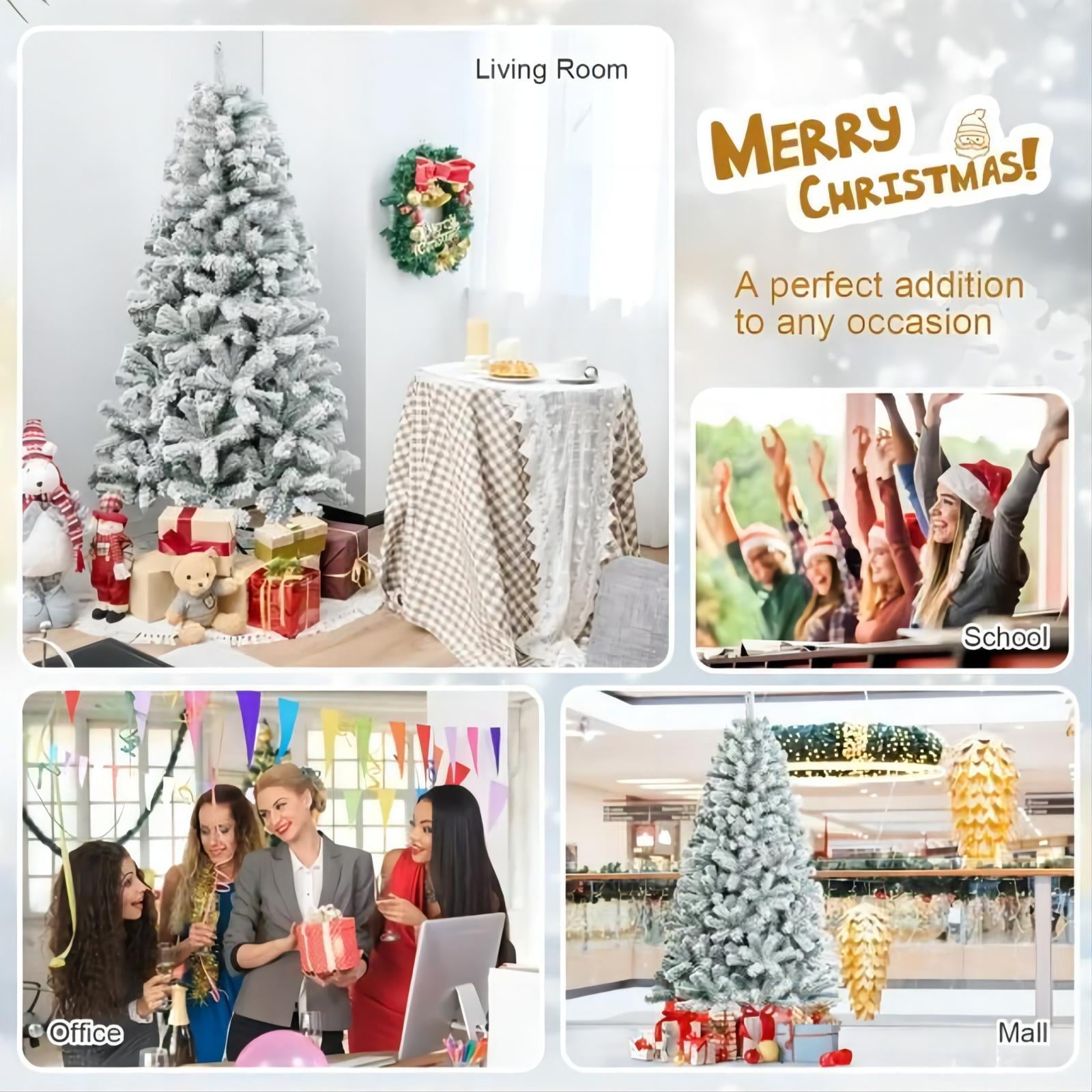 SUGIFT 6ft Snow Flocked Christmas Tree Unlit Holiday Decor