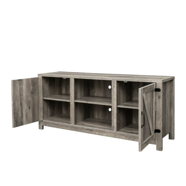 SUGIFT Modern Farmhouse Barn Door TV Stand for TVs up to 65", Reclaimed Barnwood