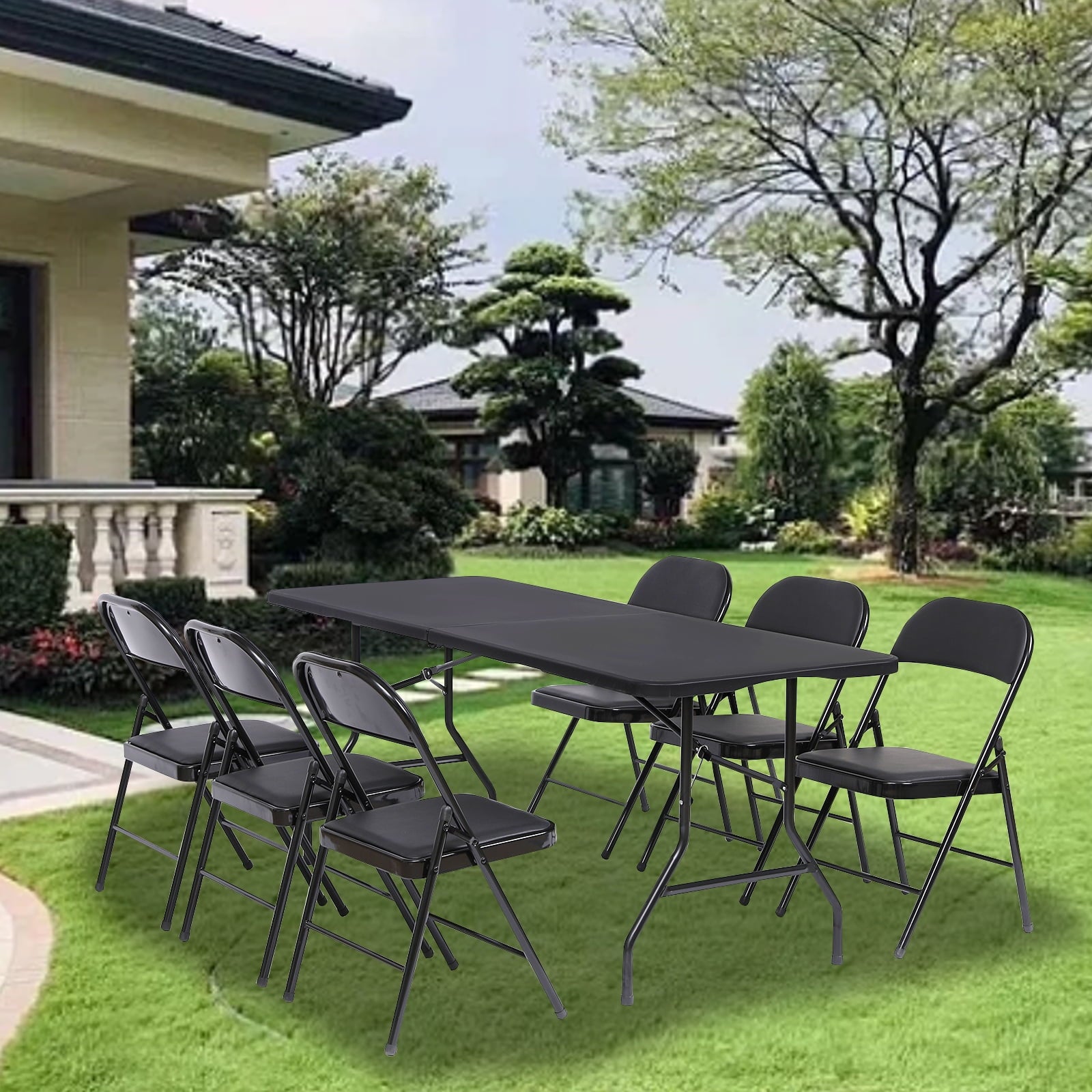 SUGIFT 4 Pack Folding Chairs Metal Frame Home Office Chairs, Black