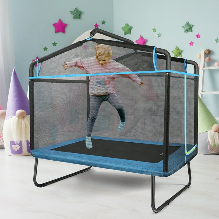 SUGIFT 3-in-1 Kids Trampoline with Swing Horizontal Bar, Indoor/Outdoor, Ages 3¨C8, Blue