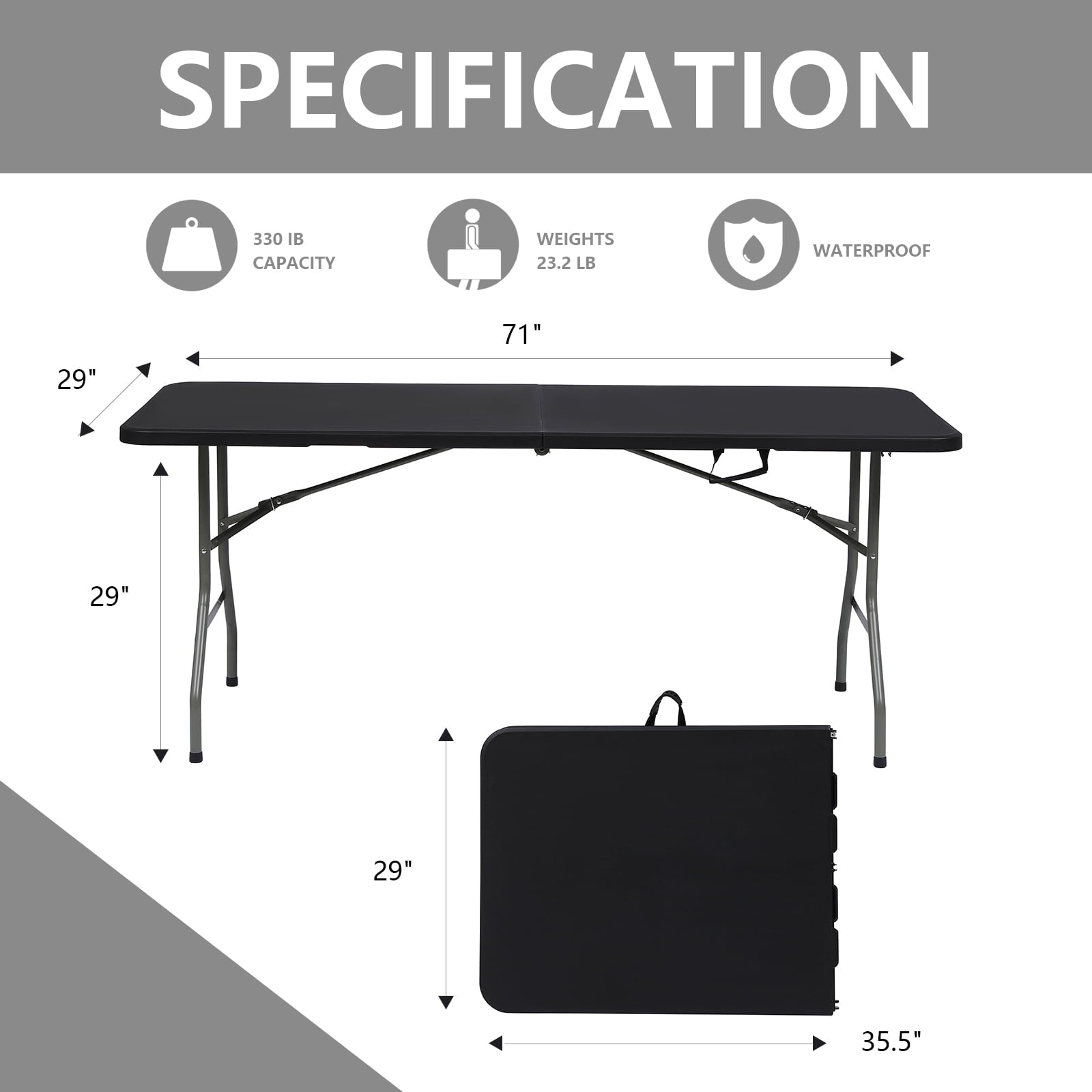 TBKLEY 6ft Portable Plastic Folding Tables for Home Garden Office Indoor Outdoor, Black