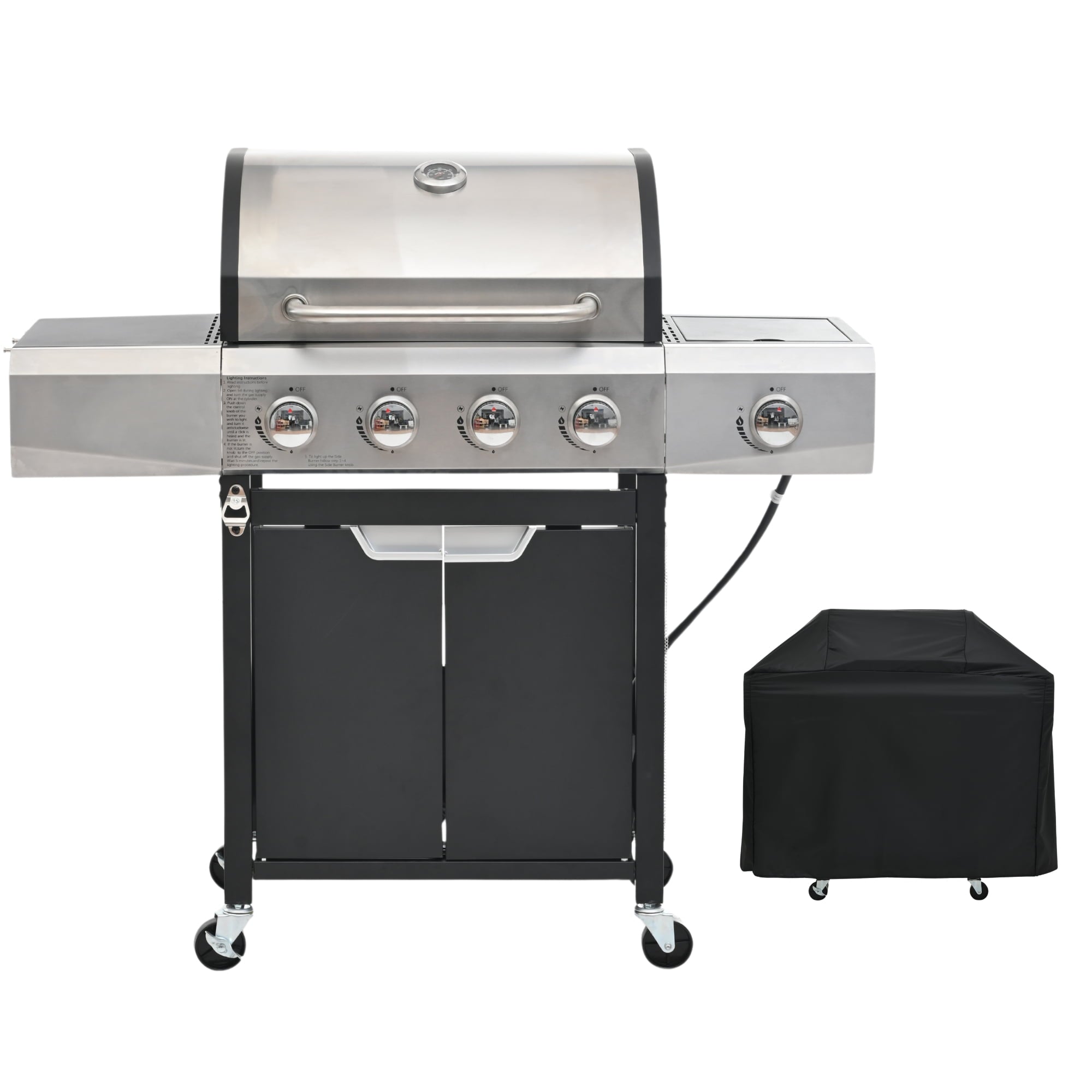 SUGIFT Propane Grill 4 Burner Barbecue Grill Stainless Steel Gas Grill with Side Burner & grill Cover