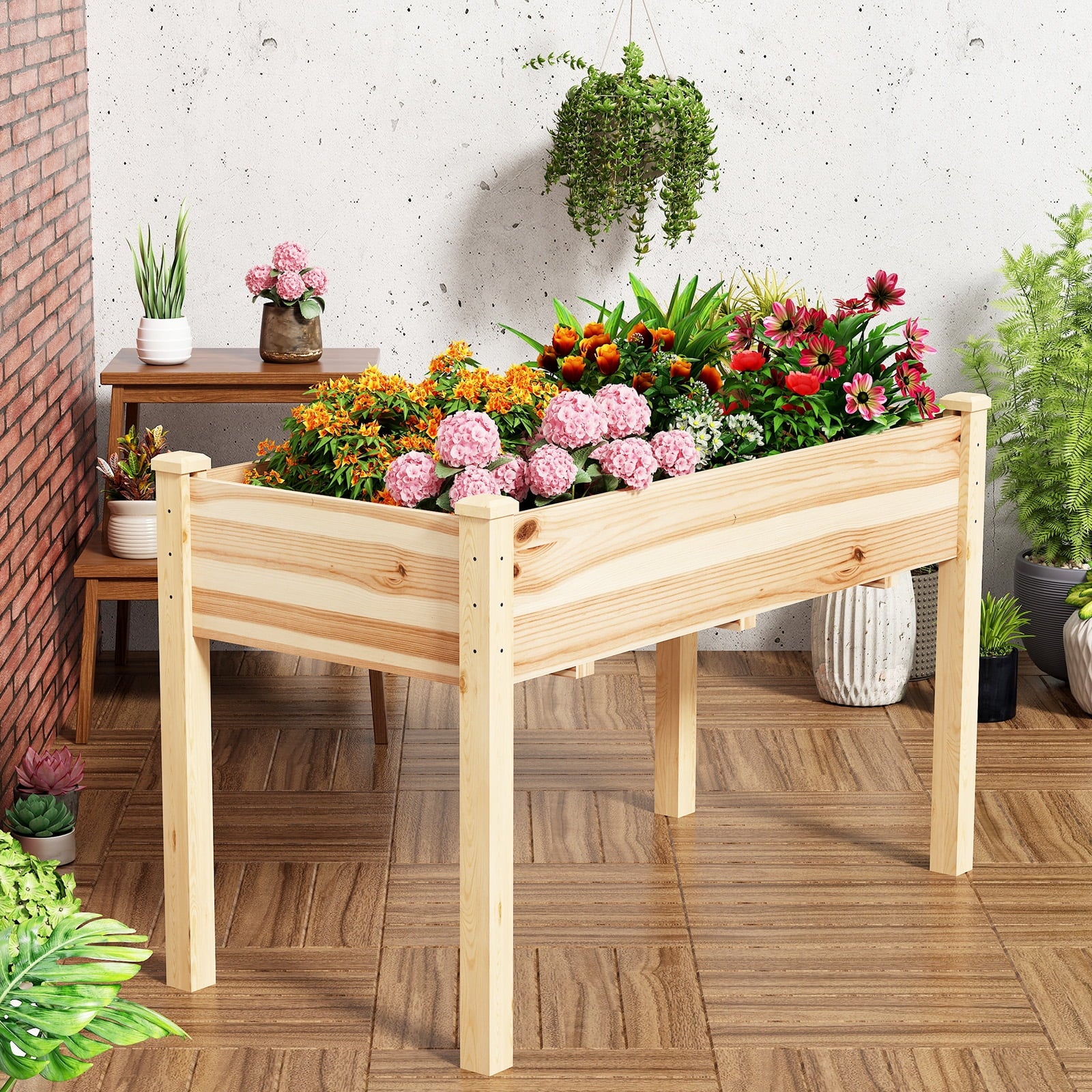 SUGIFT Raised Garden Beds for Outdoor Plants Wood Planter Box for Backyard, Patio - Natural