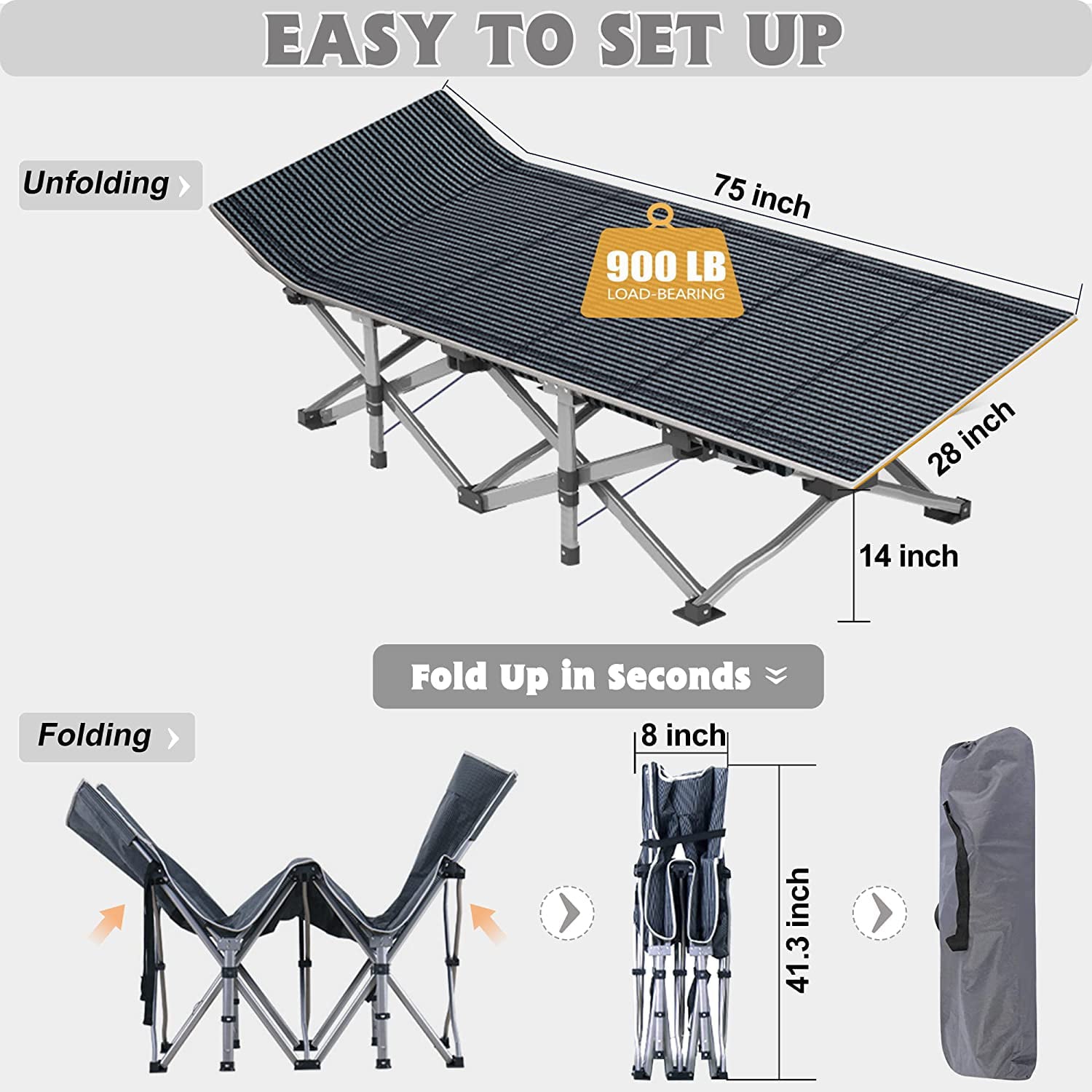 SUGIFT 2 Pack Folding Camping Cot W/Mat for Adults Heavy Duty Outdoor Bed