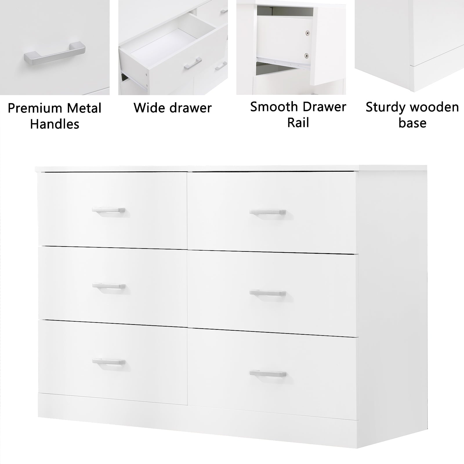 SUGIFT Dresser for Bedroom, White Dresser 6 Drawer with Wide Storage S SUGIFT Dresser for Bedroom, White Dresser 6 Drawer with Wide Storage S