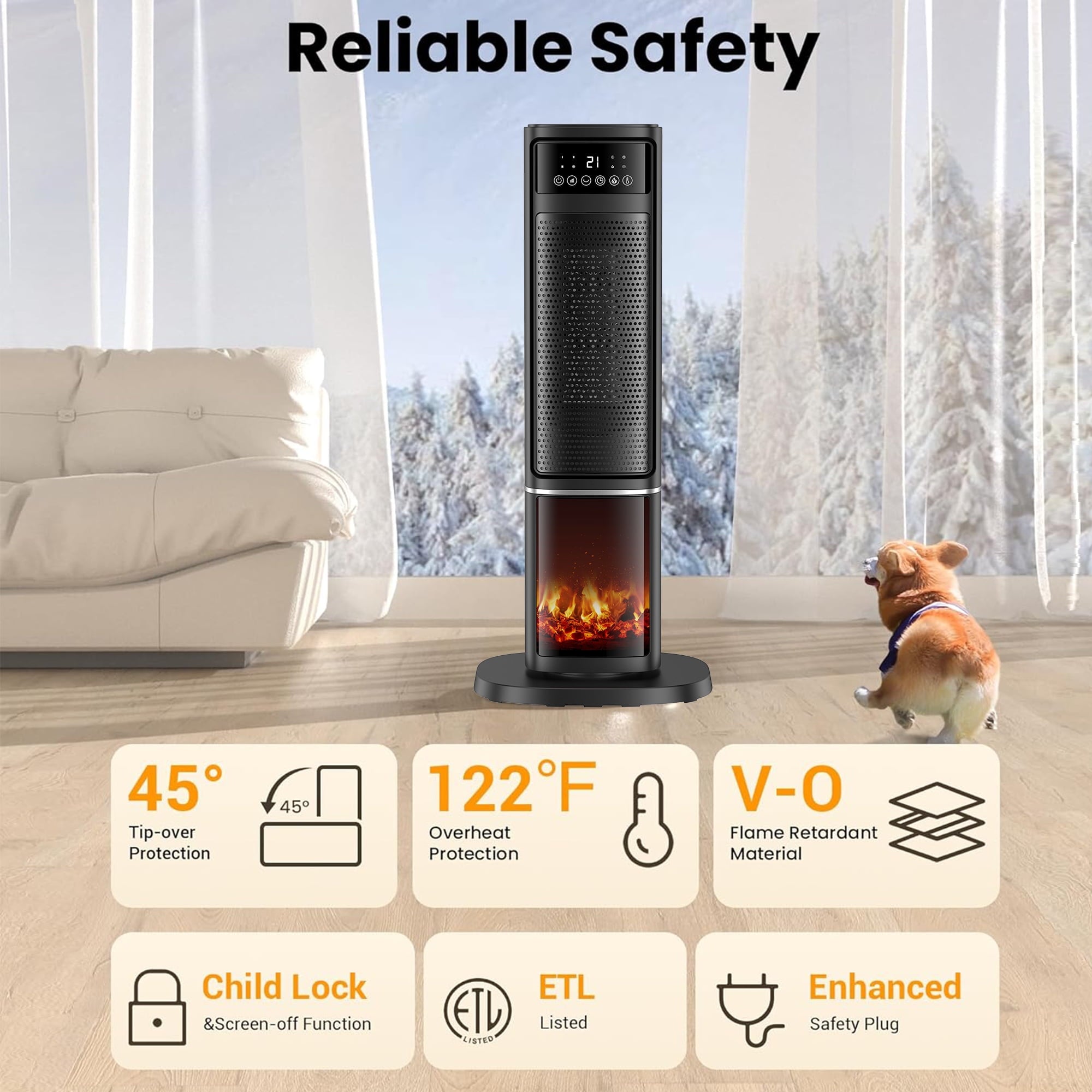 SUGIFT 1500W Portable Oscillating Ceramic Space Heater Tower with Digital Display