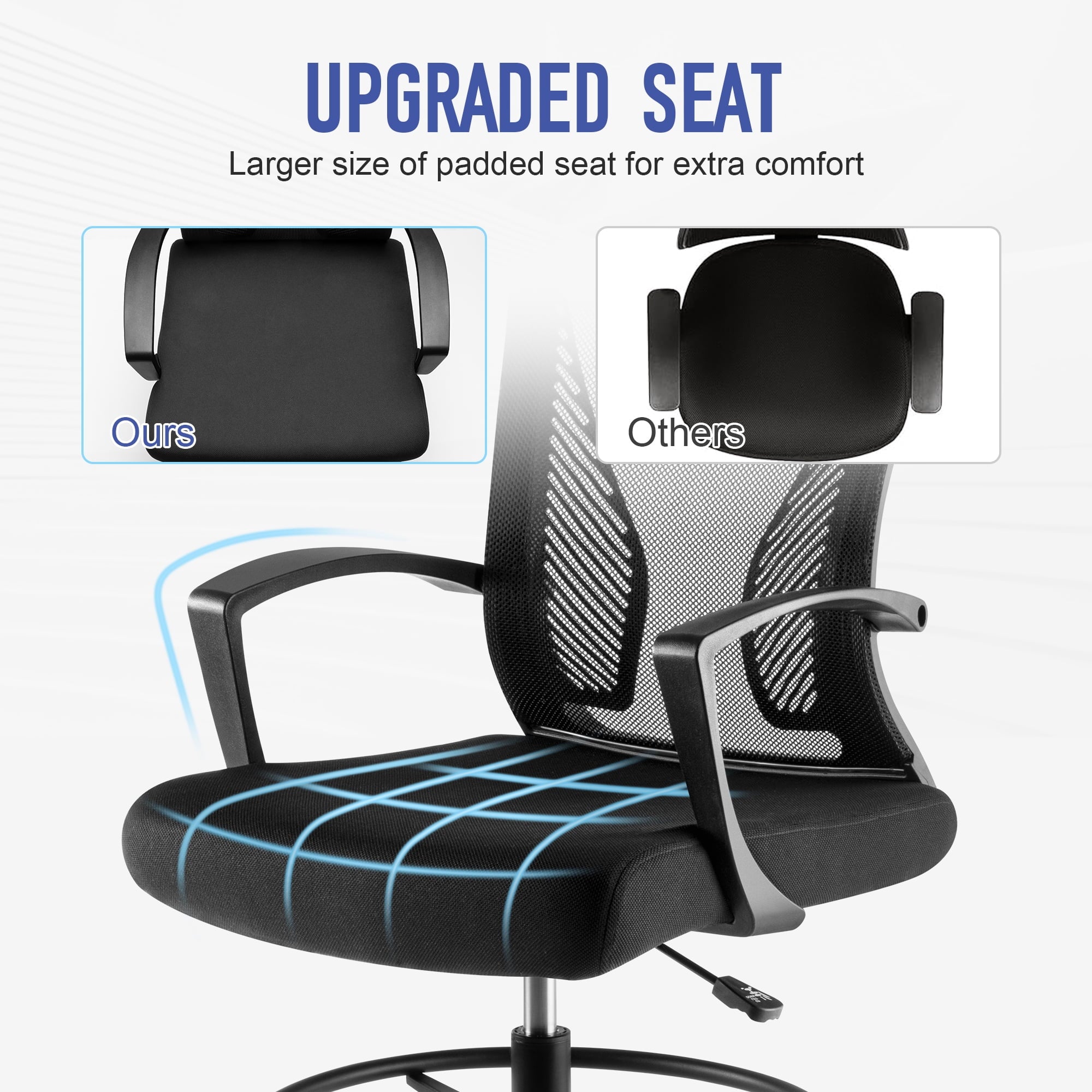 SUGIFT Drafting Chair Tall Office Chair with Lumbar Support and Adjustable Footrest Ring, Black