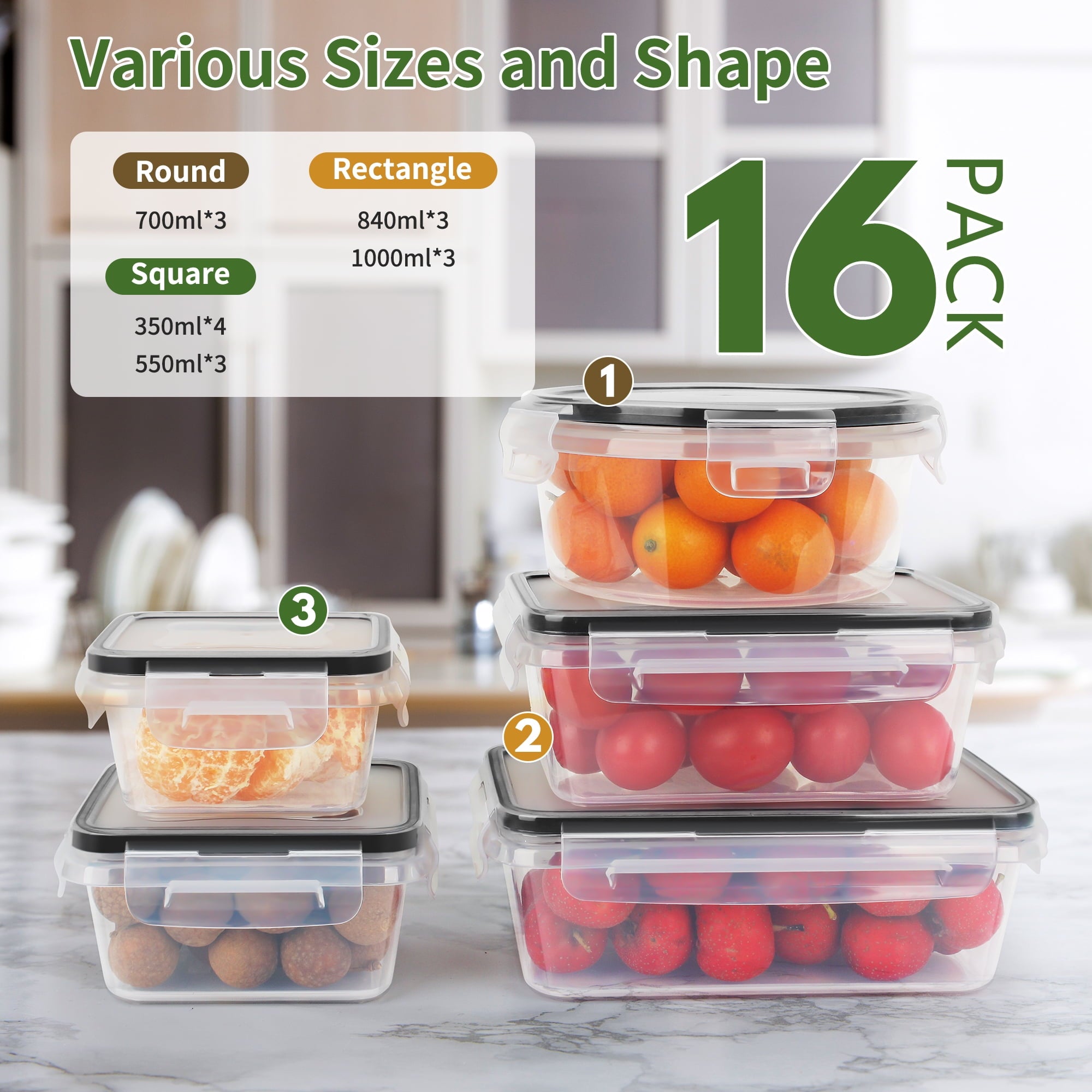 SUGIFT 32 Pcs Airtight Food Storage Containers Set with Lids, Clear Ki