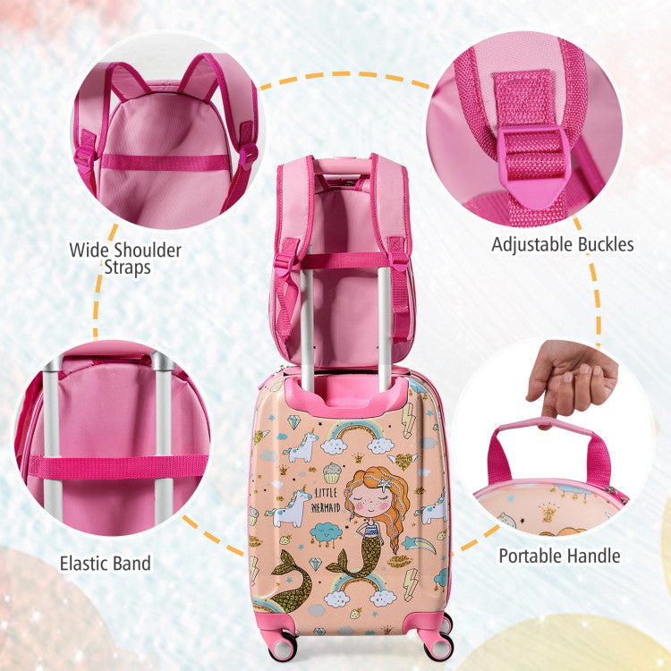 SUGIFT 2 Pieces 12 Inch 18 Inch Kids Luggage Set with Backpack and Suitcase for Travel