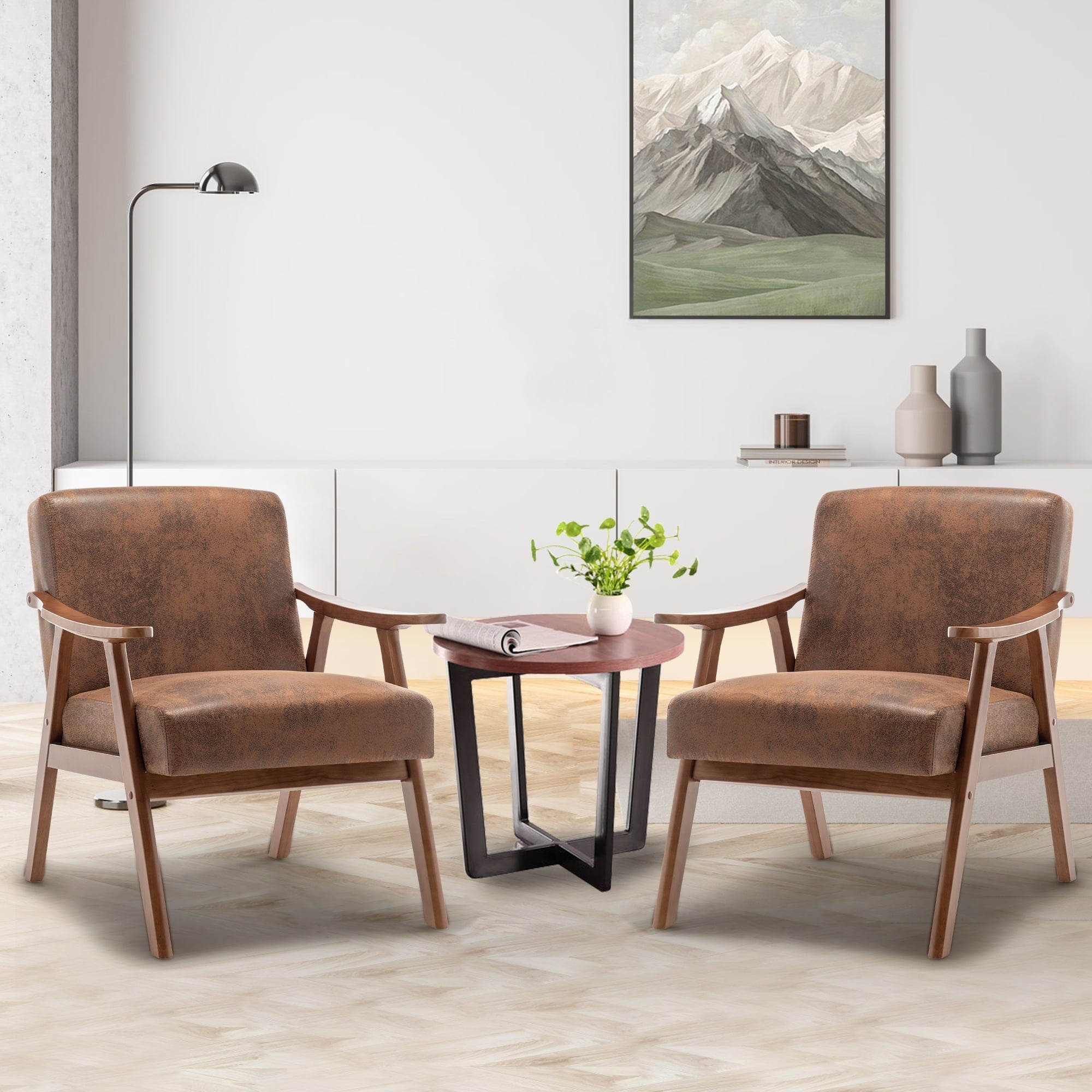 SUGIFT Mid-Century Modern Chair, Living Room Chair with Solid Wood Frame, Accent Chair Extra-Thick Backrest