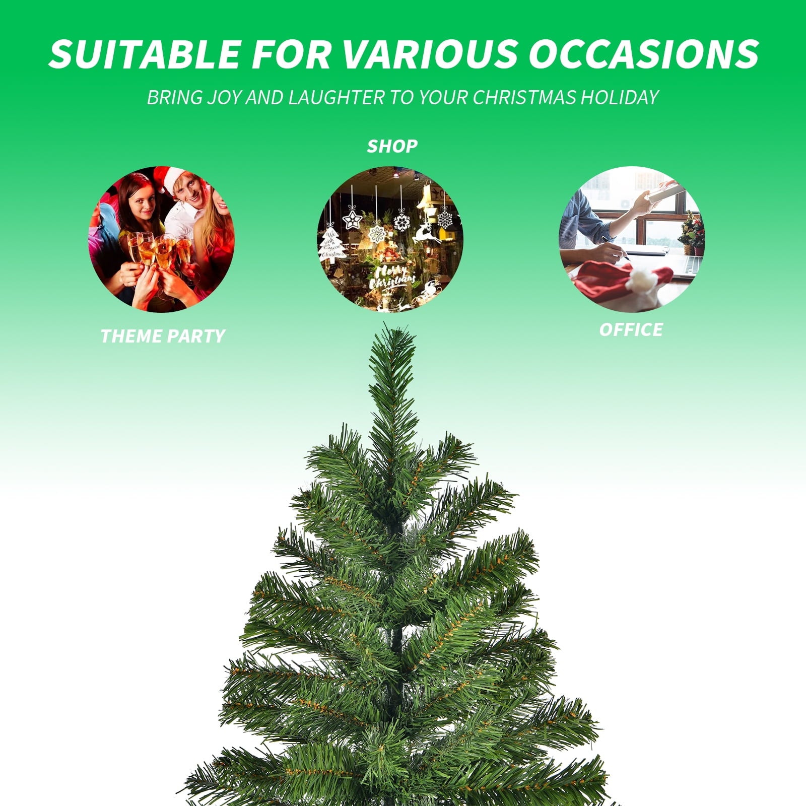 SUGIFT 6ft Christmas Tree with 864 Branch Tips, Hinged Artificial Xmas Tree with Foldable Base, Green