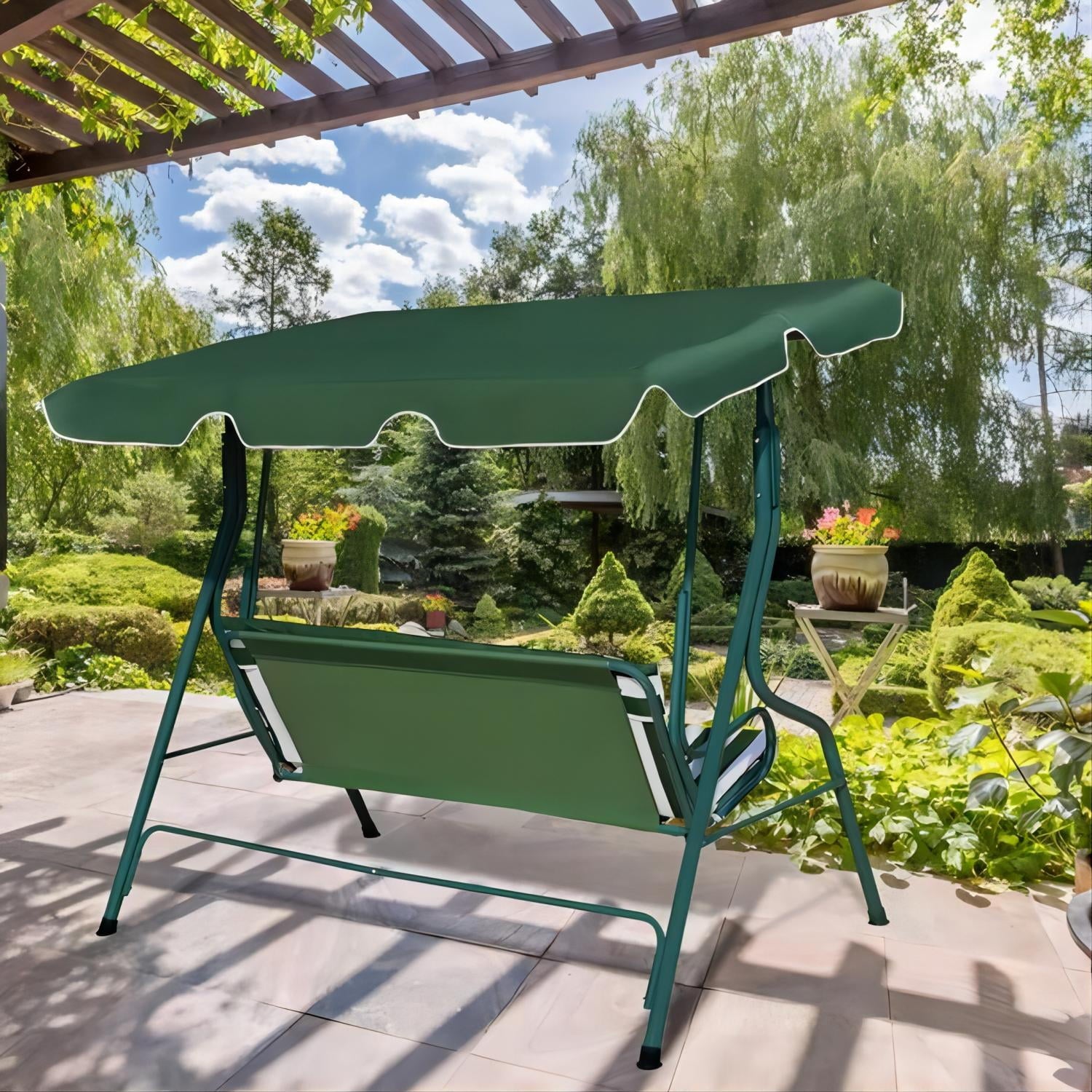 YouYeap 3 Seat Outdoor Patio Swing Chair with Removable Cushion, Green