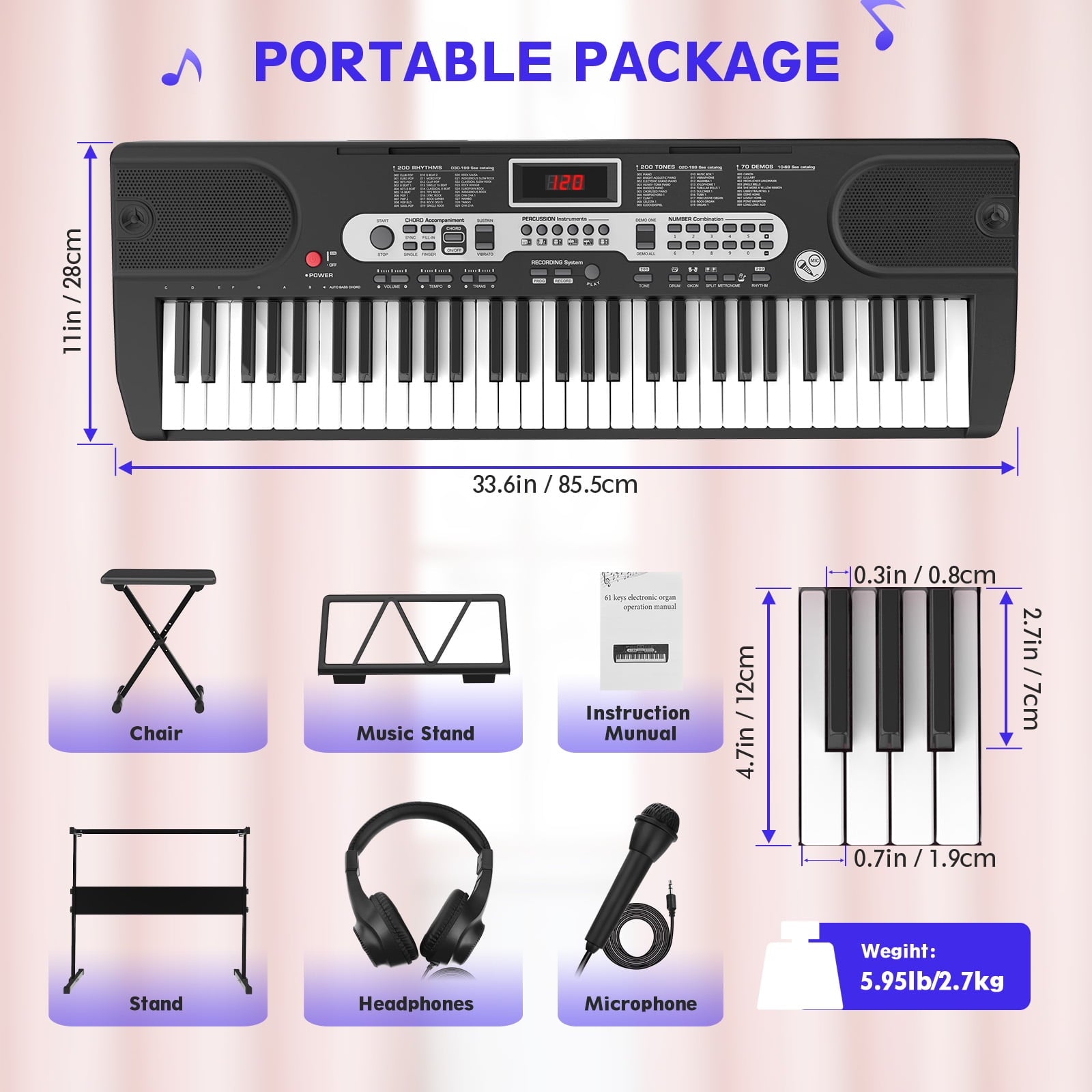 SUGIFT 61-Key Electric Keyboard Piano Beginners Piano Keyboard with LCD Display and 3 Learning Modes