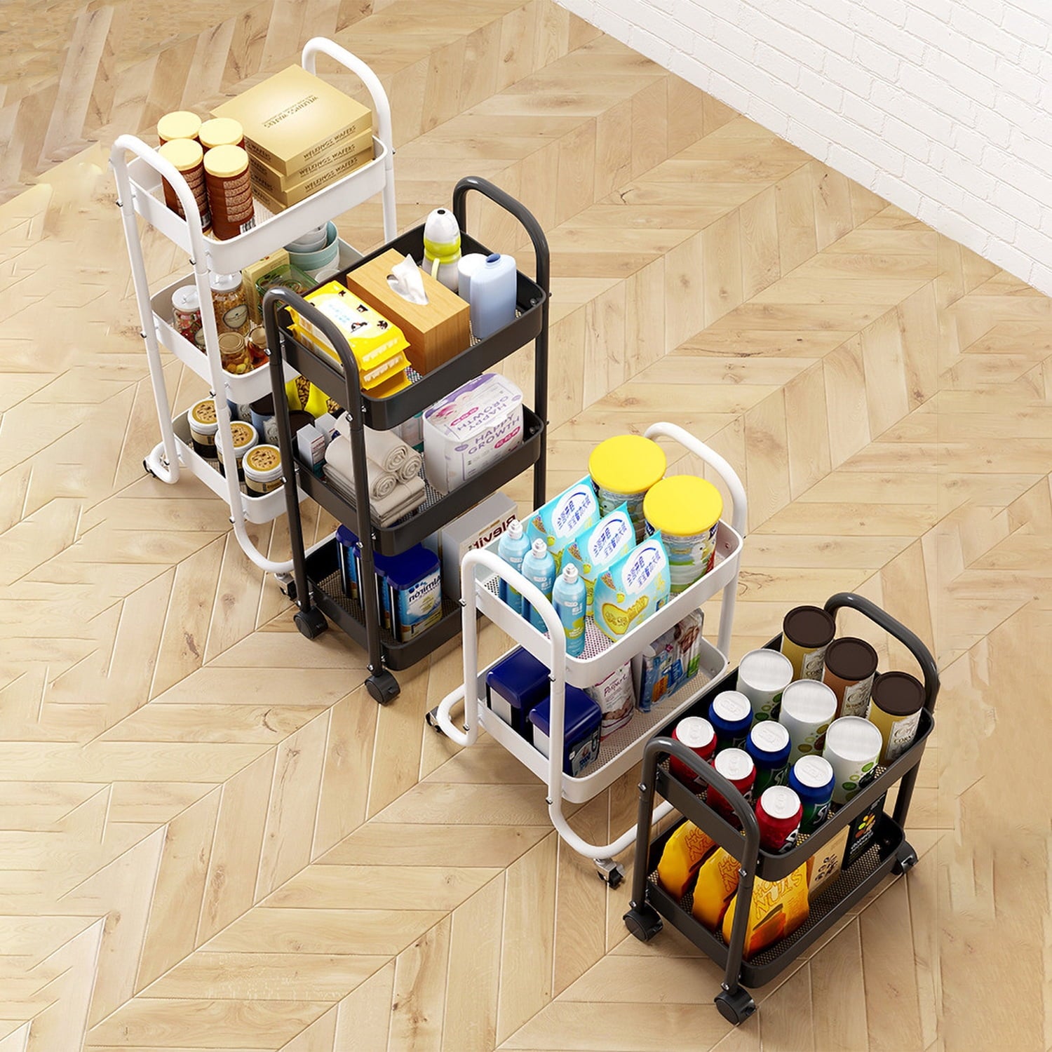SUGIFT 3 Tier Kitchen Utility Cart with Handle and Lockable Wheels, White