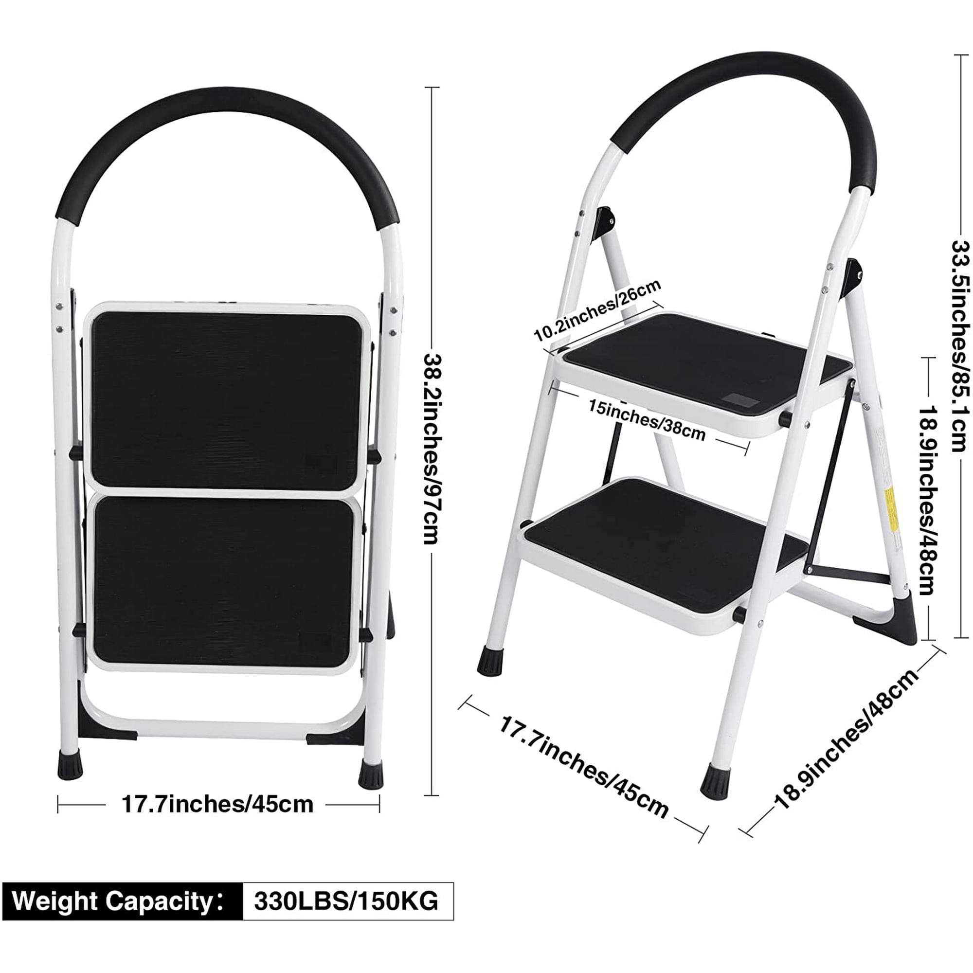 SUGIFT 2 Step Ladder Folding Step Stool with Anti-Slip Pedal Steel Ladder for Household, Kitchen and Office