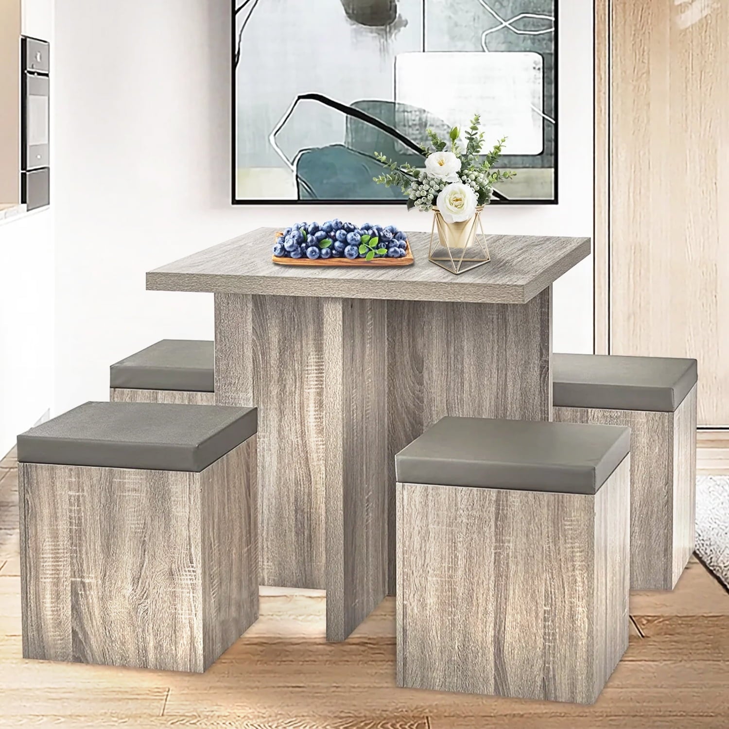 SUGIFT Dining Table Set for 4, 31in Kitchen Table and Chairs Set of 4, for Small Space, Apartment, Dinette, Taupe