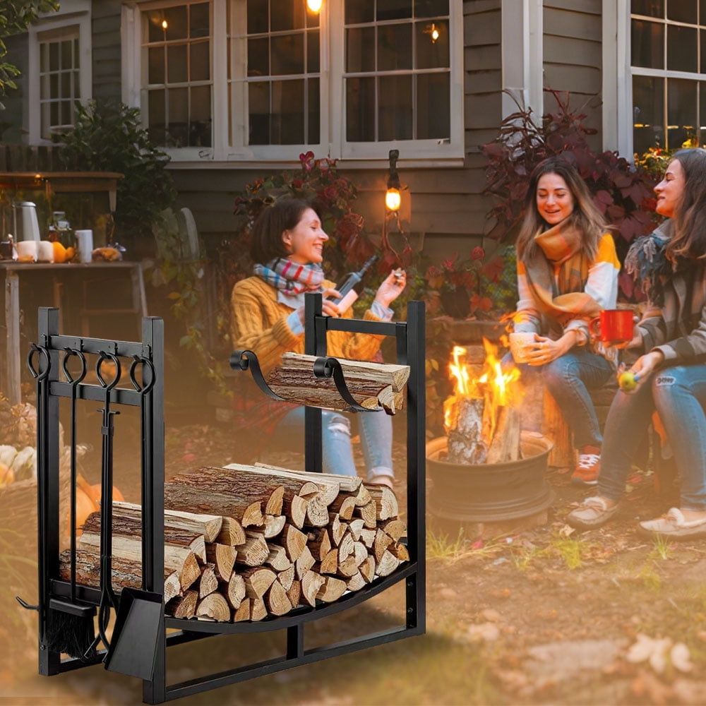 SUGIFT 36in Firewood Rack Adjustable Fireplace Wood Holder For Outdoor Indoor Storage Log