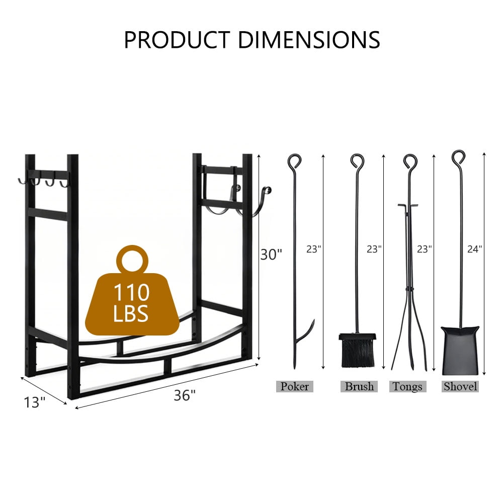 SUGIFT 36in Firewood Rack Adjustable Fireplace Wood Holder For Outdoor Indoor Storage Log