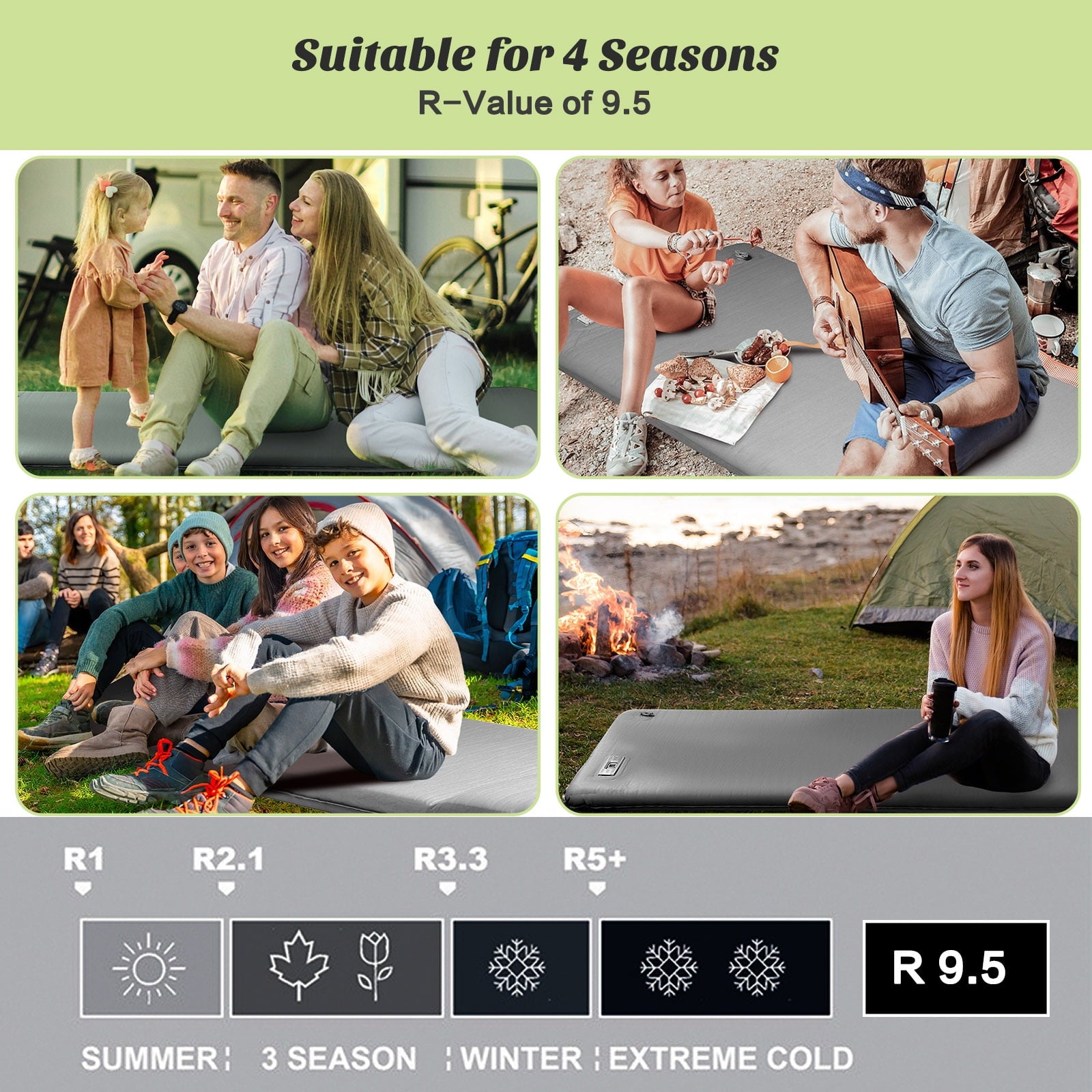 SUGIFT Self Inflating Sleeping Pad 3.2 Thick Memory Foam Camping Pad with Pillow 4-Season Camp Sleeping Mat for Tent Gray