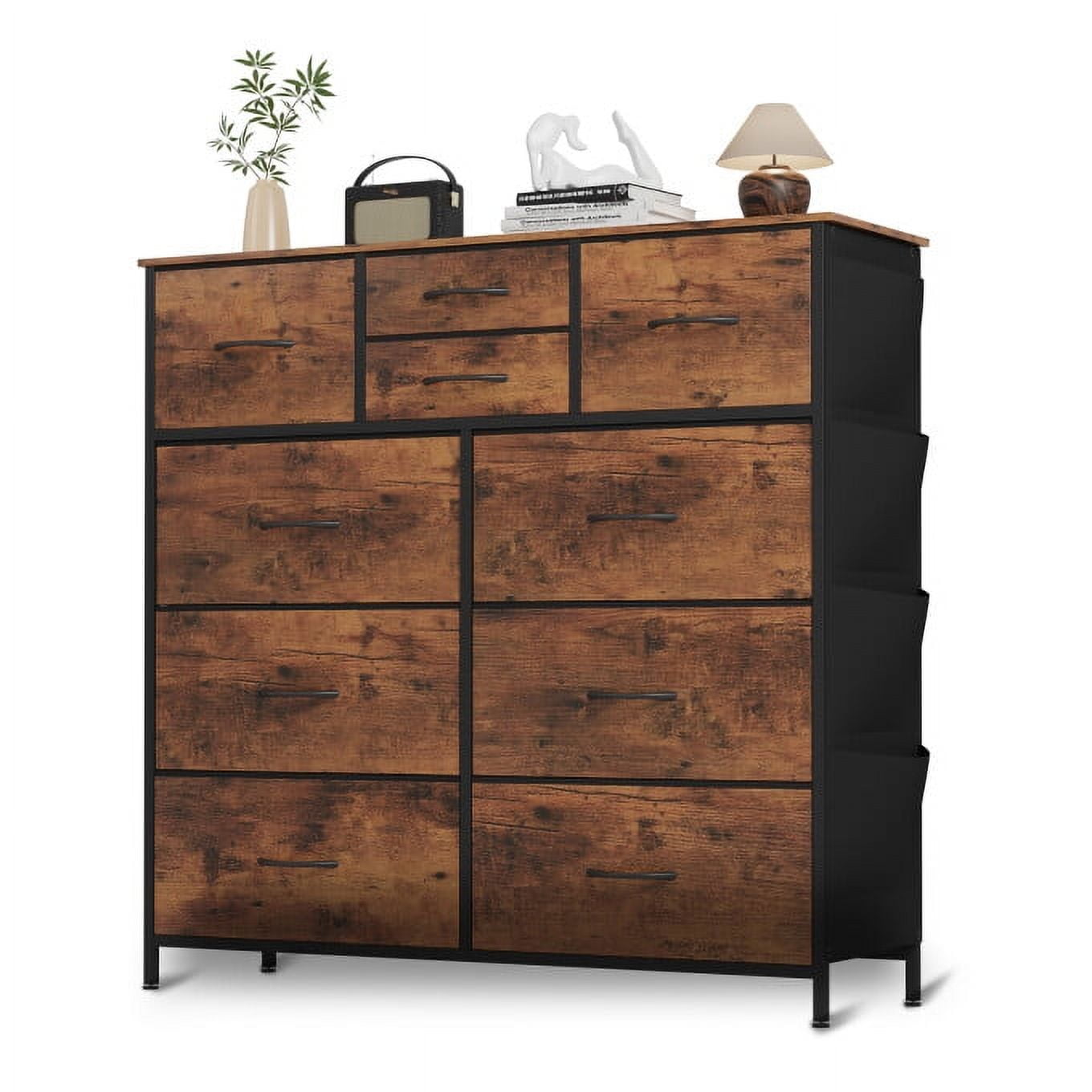 SUGIFT 10 Drawers Dresser for Bedroom, Fabric Storage Organizer Unit for Living Room, Hallway (Rustic Brown)