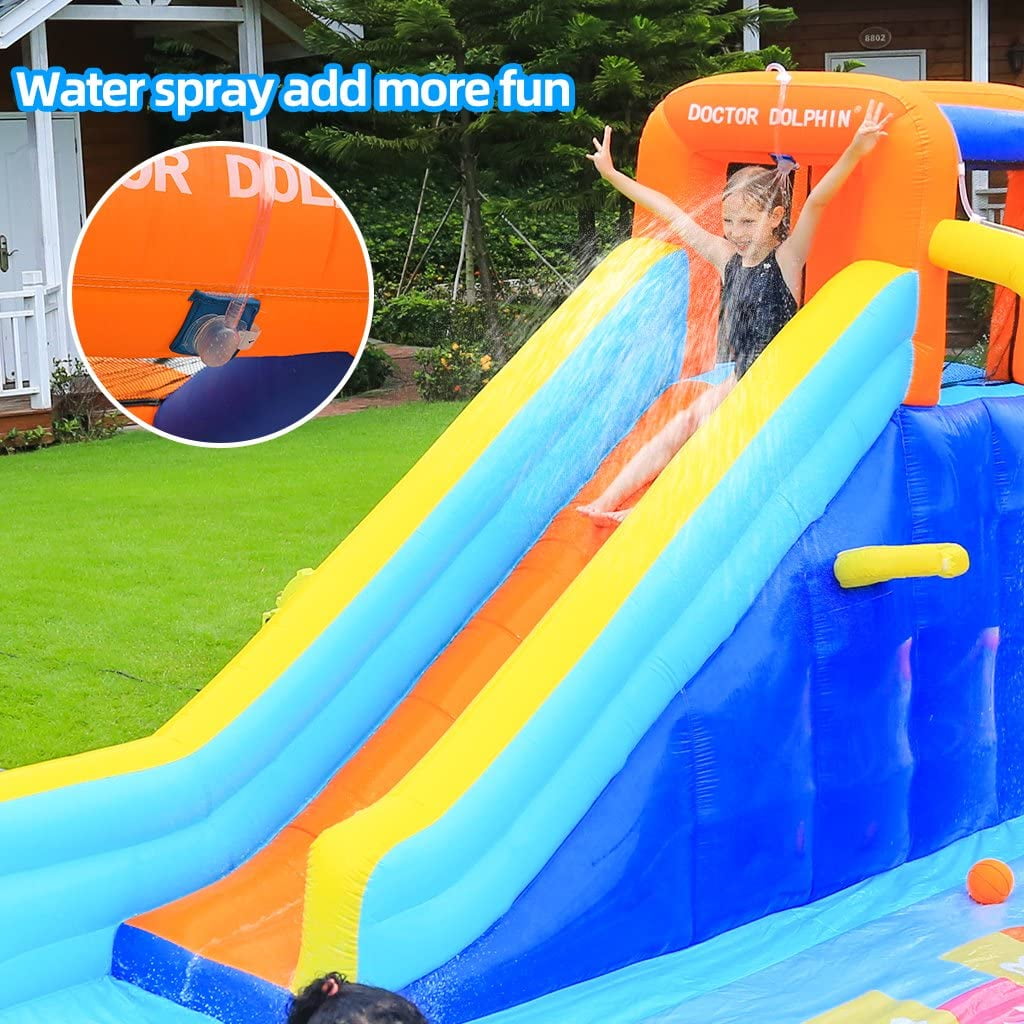 SUGIFT Inflatable Water Slide for Kids with Splash Pool, Climbing Wall, Sprayer & Water Cannon, 212.6in Inflatable Pool Water Slides for Backyard