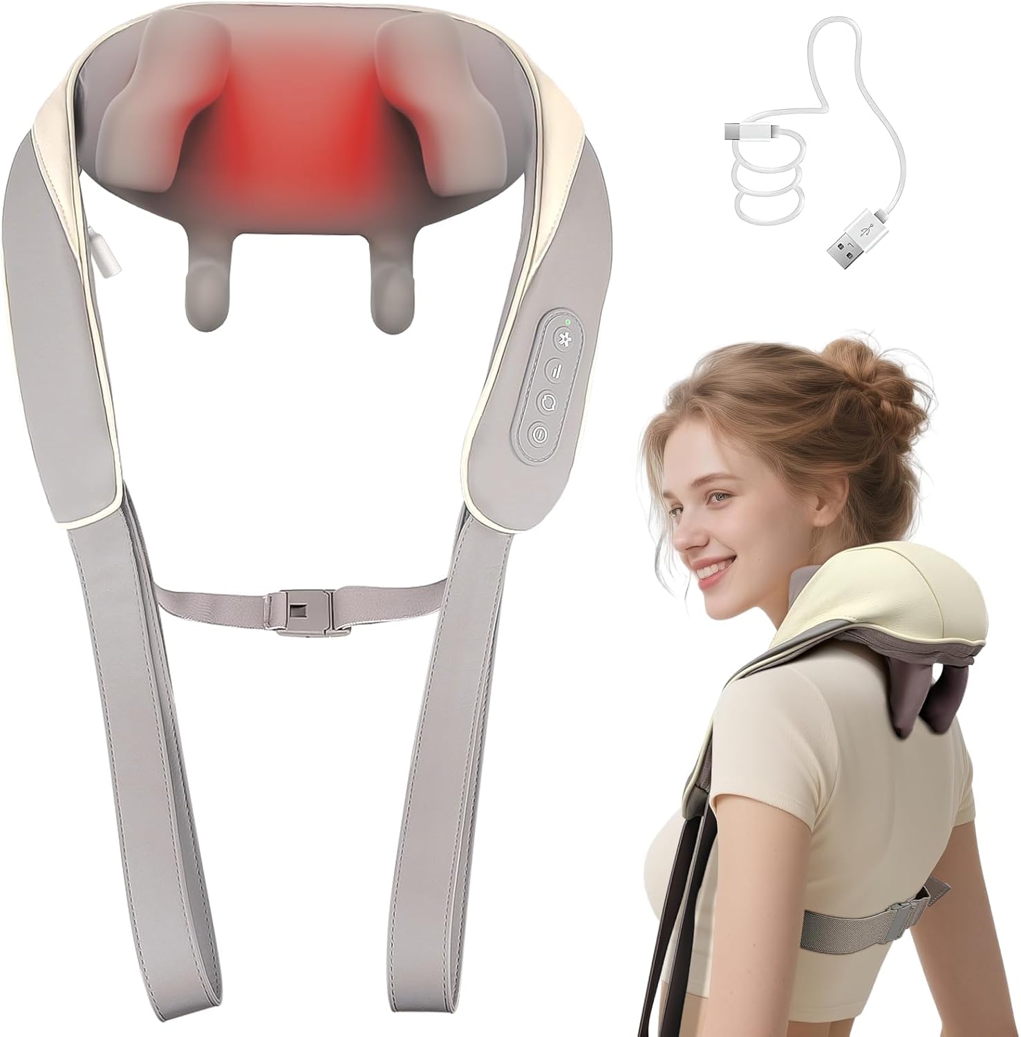 SUGIFT Cordless Neck Massager with Heat - Shiatsu Neck and Back Massager for Pain Relief Deep Tissue
