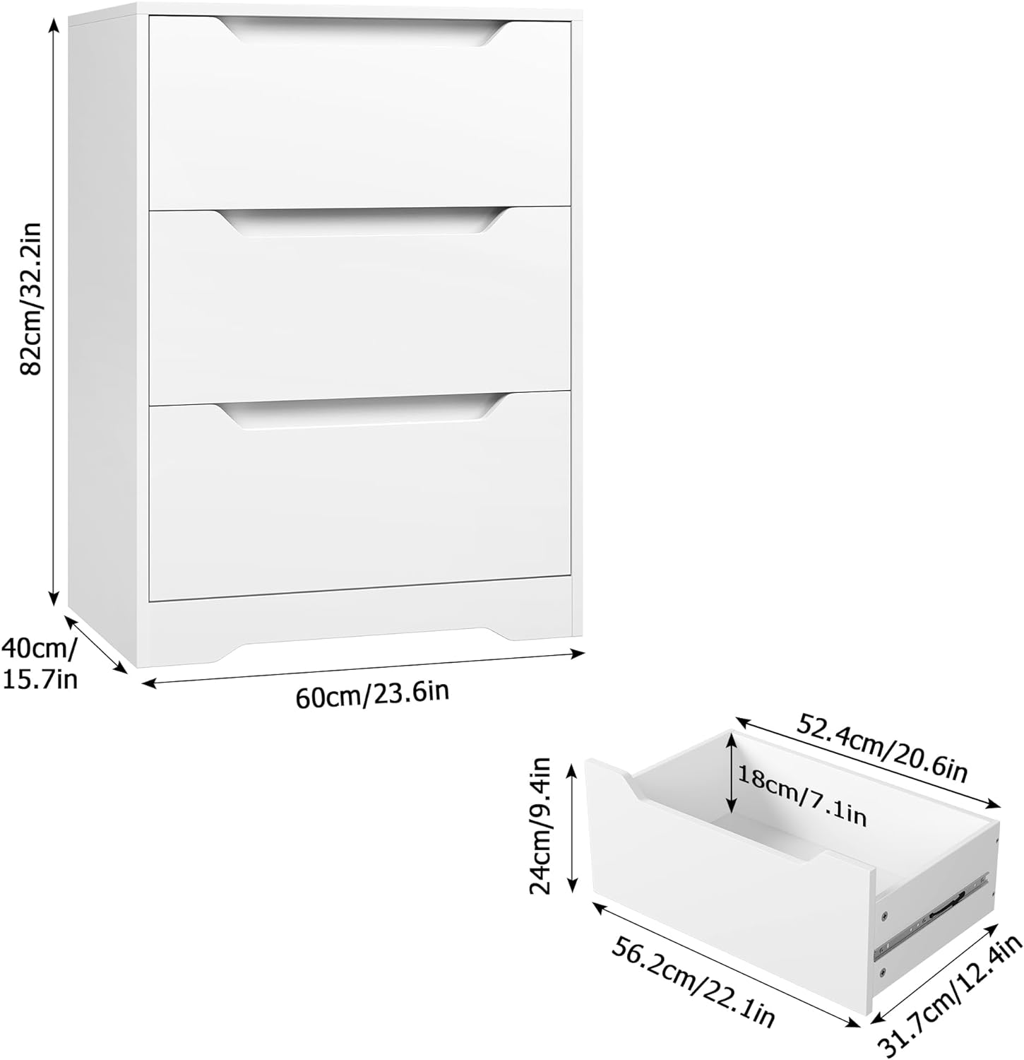 SUGIFT 3 Drawer Dresser Wood Chest of Drawers with Storage, White