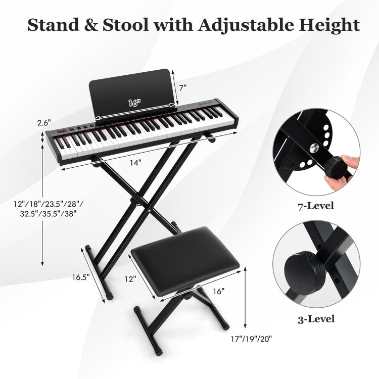 SUGIFT 61-Key Portable Electronic Keyboard Piano Complete Digital Piano Set with Stand and Stool