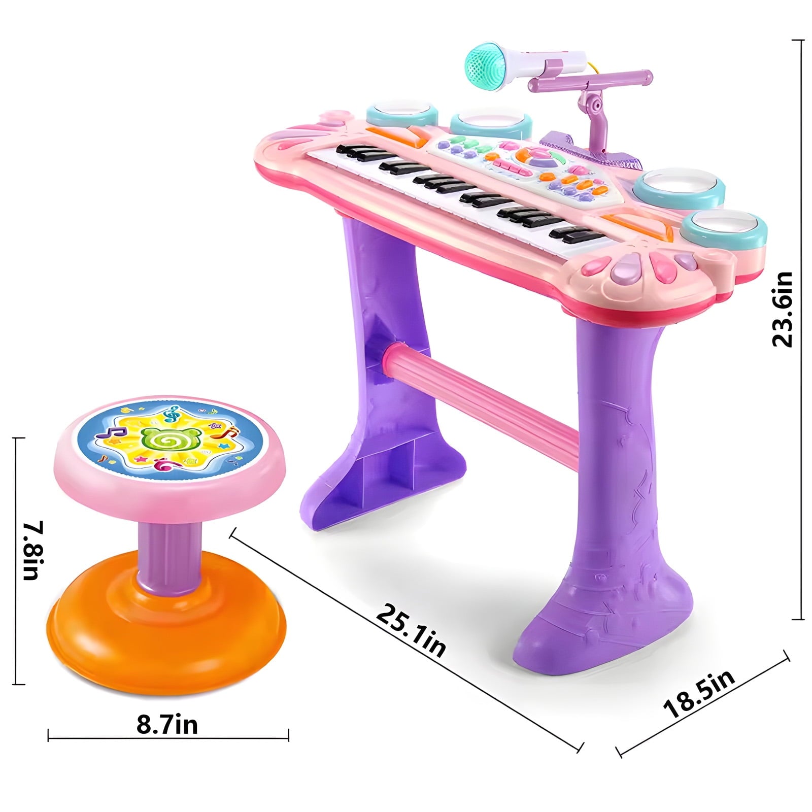 SUGIFT 37-Key Kids Electronic Piano Keyboard w/ Multiple Sounds, Lights Microphone, Stool - Pink