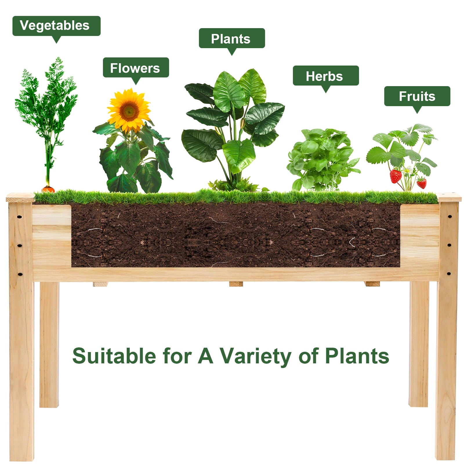 SUGIFT Raised Garden Beds for Outdoor Plants Wood Planter Box for Backyard, Patio - Natural