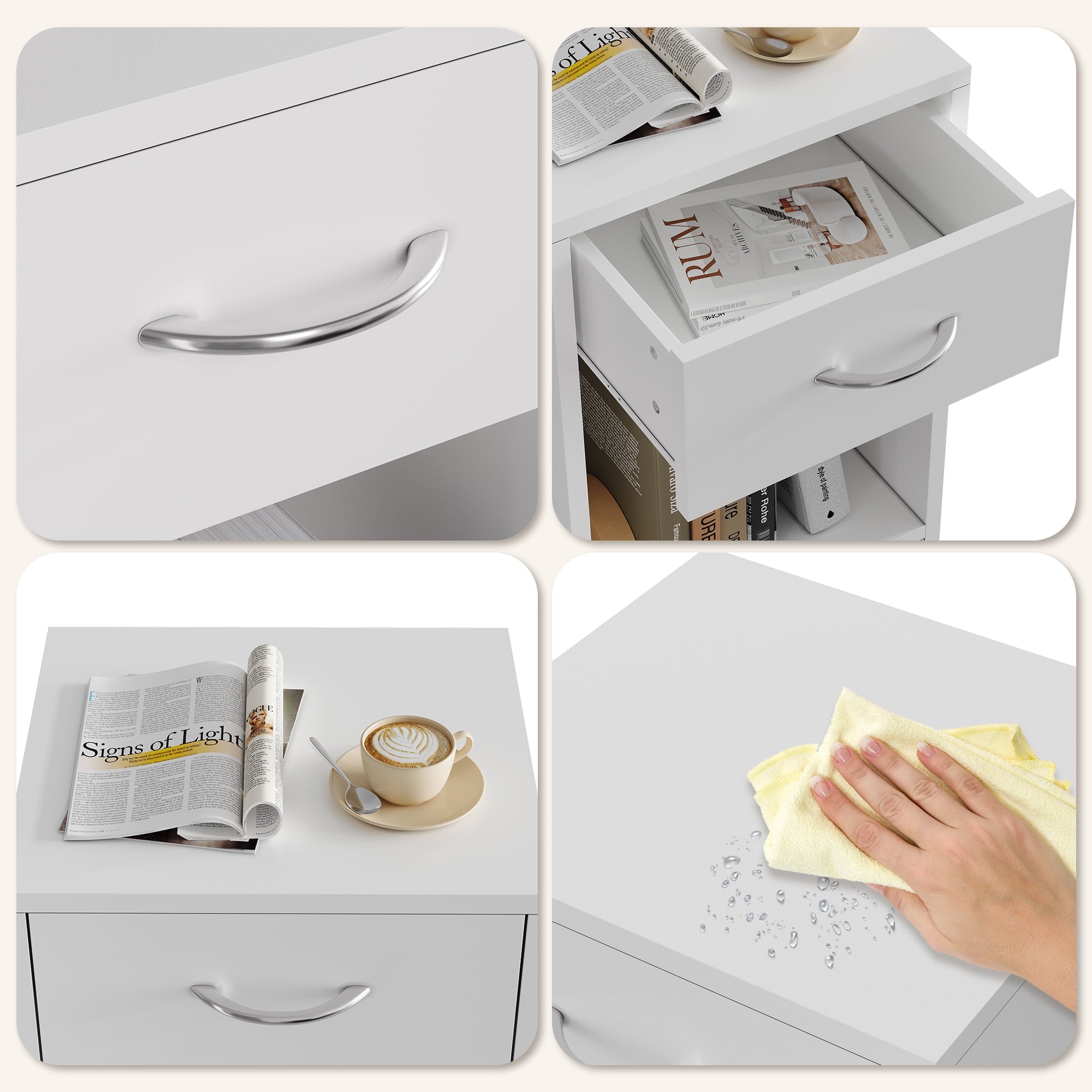 SUGIFT Nightstand with 1 Drawer, Compact Bedside Table for Bedroom, Sturdy White Finish
