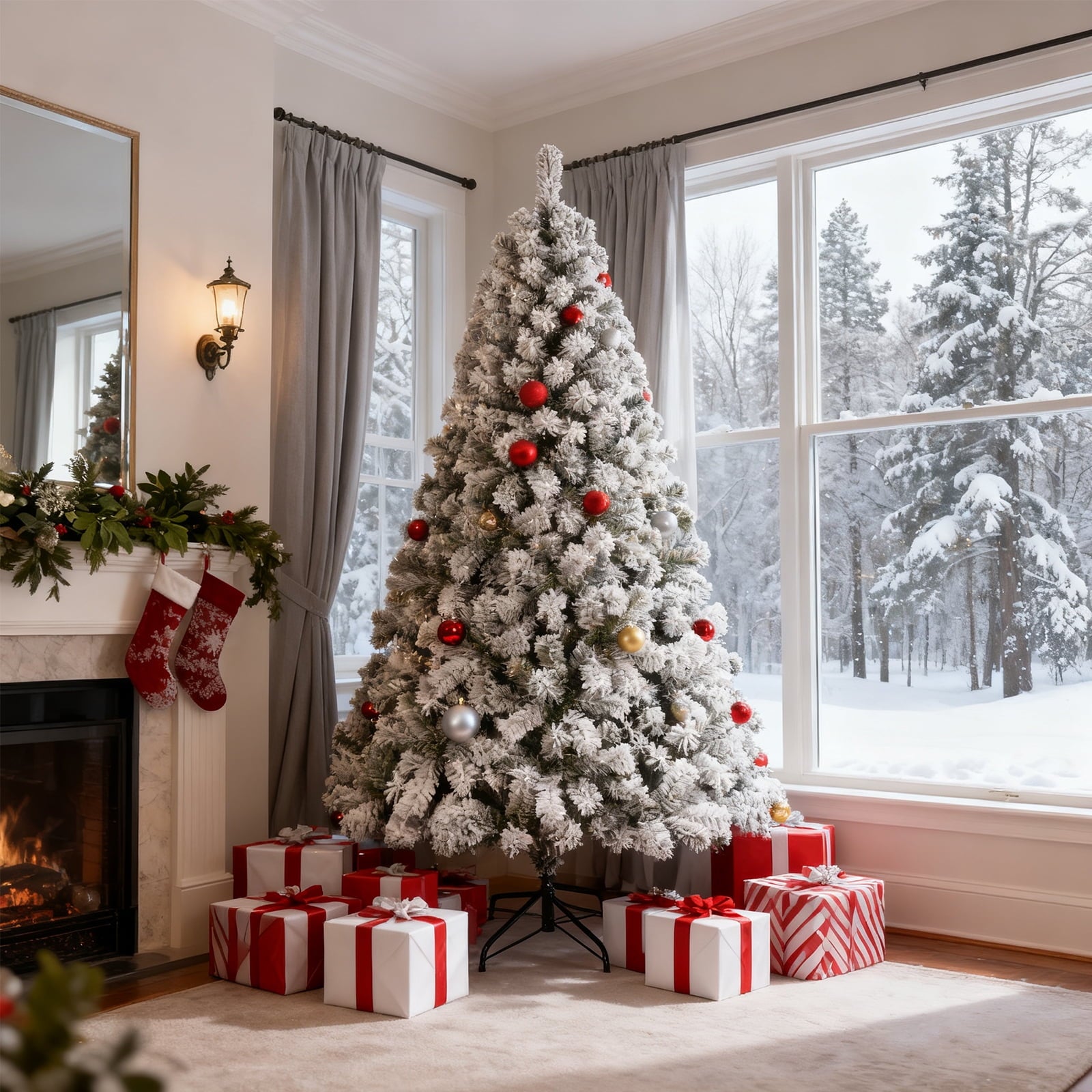 SUGIFT 7.5ft Snow Flocked Christmas Tree Unlit Holiday Decor