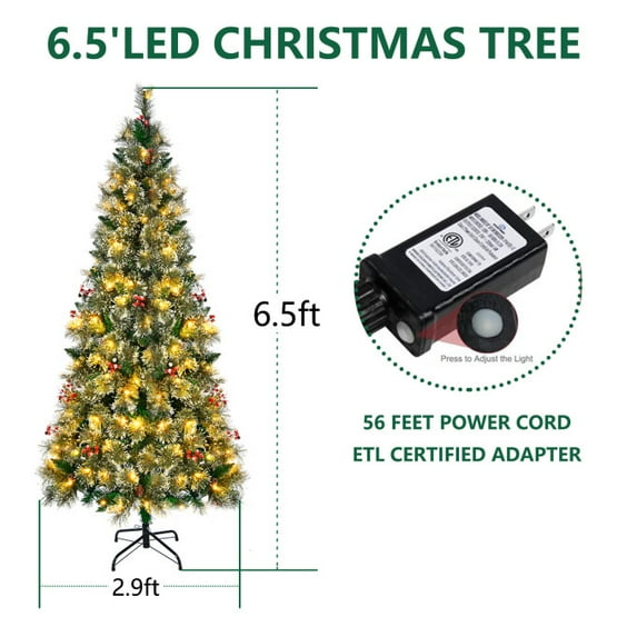 SUGIFT 6.5ft Pre-Lit Christmas Tree, Hinged Artificial Tree with 200 Lights