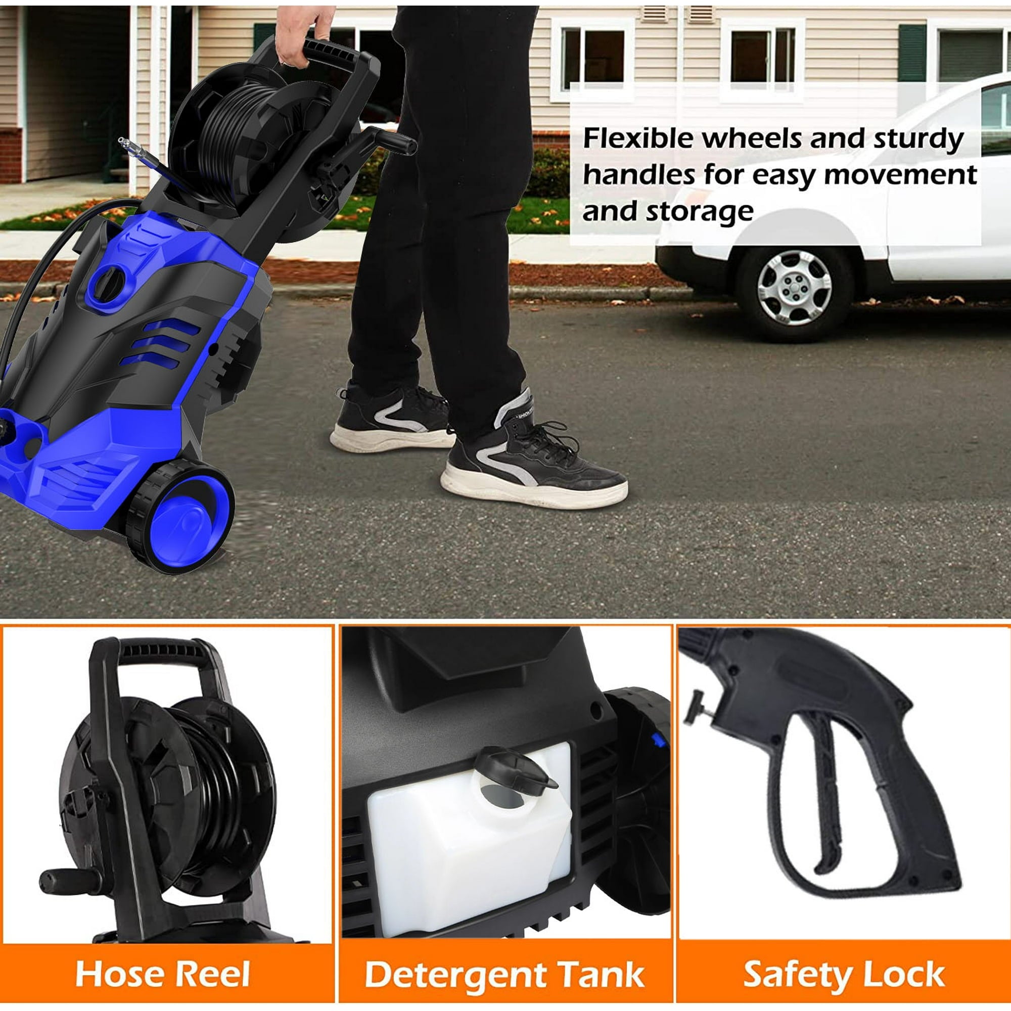 SUGIFT 3000PSI 2.0 GPM Electric Pressure Washer with 5 Quick Spray Nozzle, Blue
