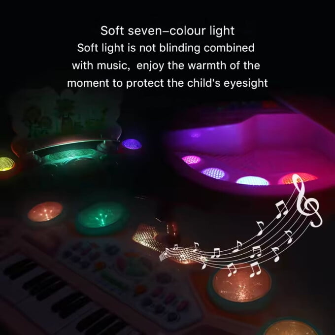 SUGIFT 37-Key Kids Electronic Piano Keyboard w/ Multiple Sounds, Lights Microphone, Stool - Pink