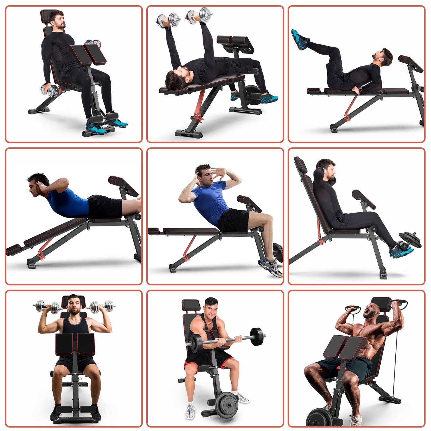 SUGIFT Adjustable Weight Bench, Workout Bench Press for Home Gym, Foldable Incline Decline Sit up Exercise Bench for Full Body Strength Training w/Leg Extension