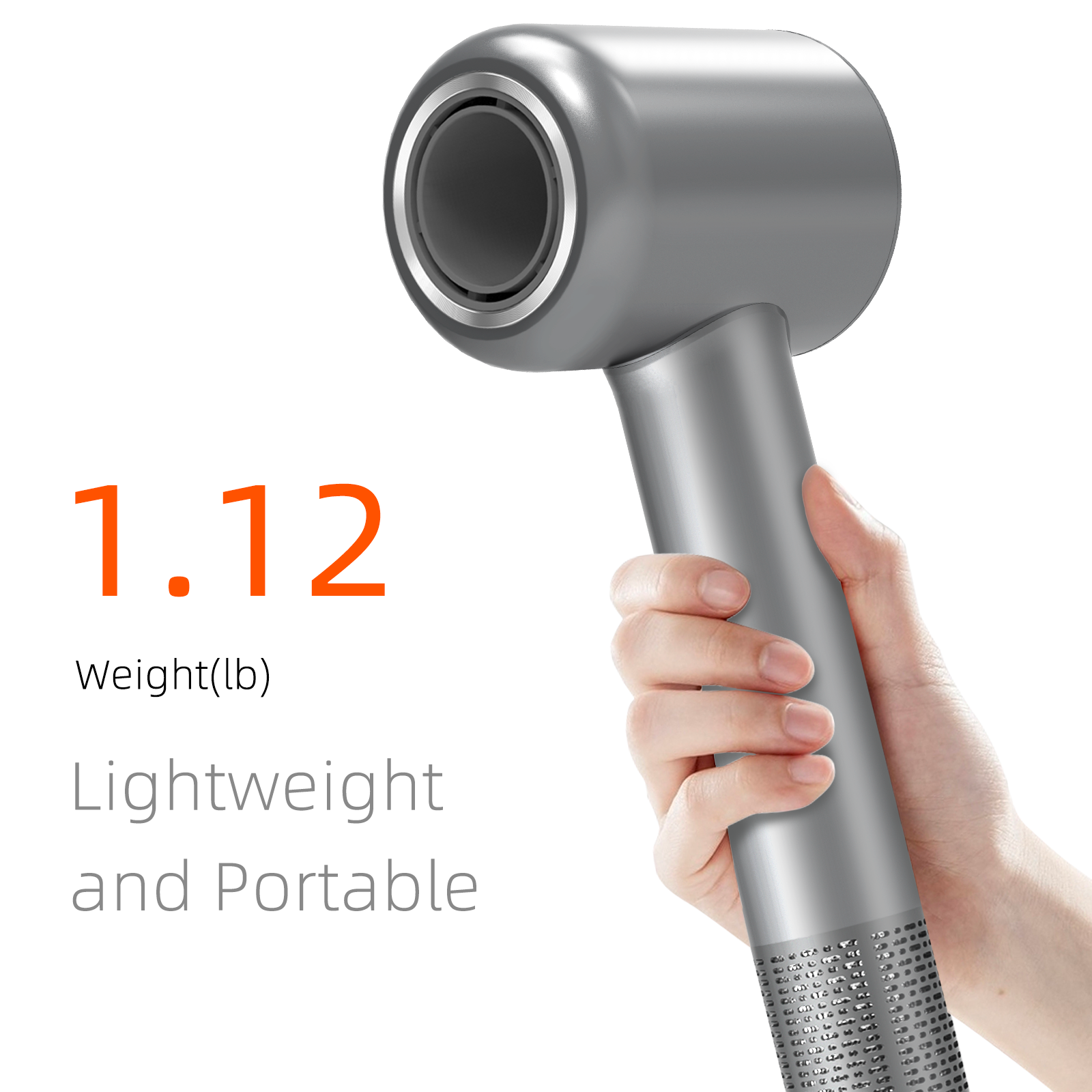 SUGIFT High Speed Portable Hair Dryer with Diffuser for Women Man Home Travel 200 million negative ions and 150000 rpm brushless motor Grey
