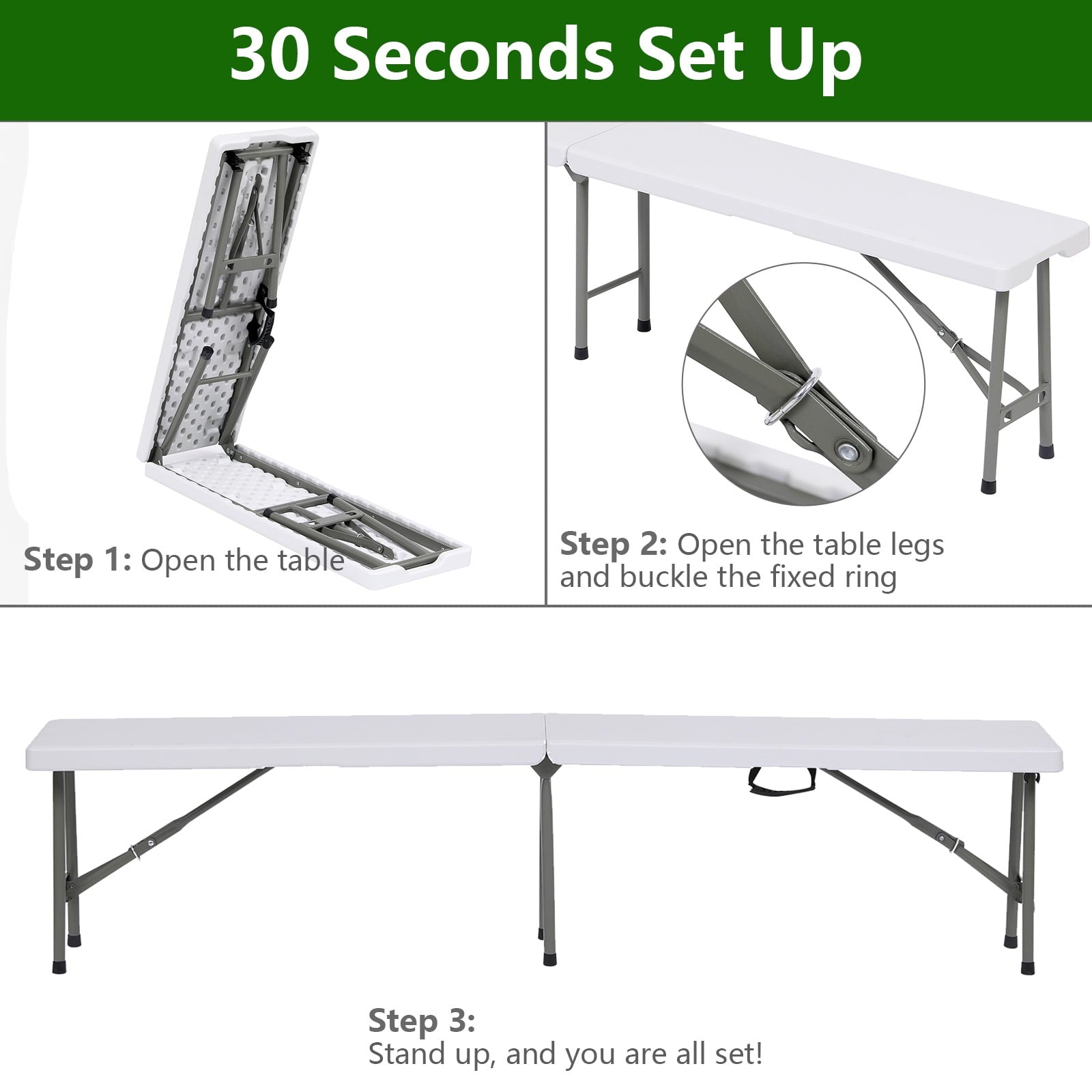 ALPULON 6ft Folding Bench Portable Plastic Foldable Bench, White