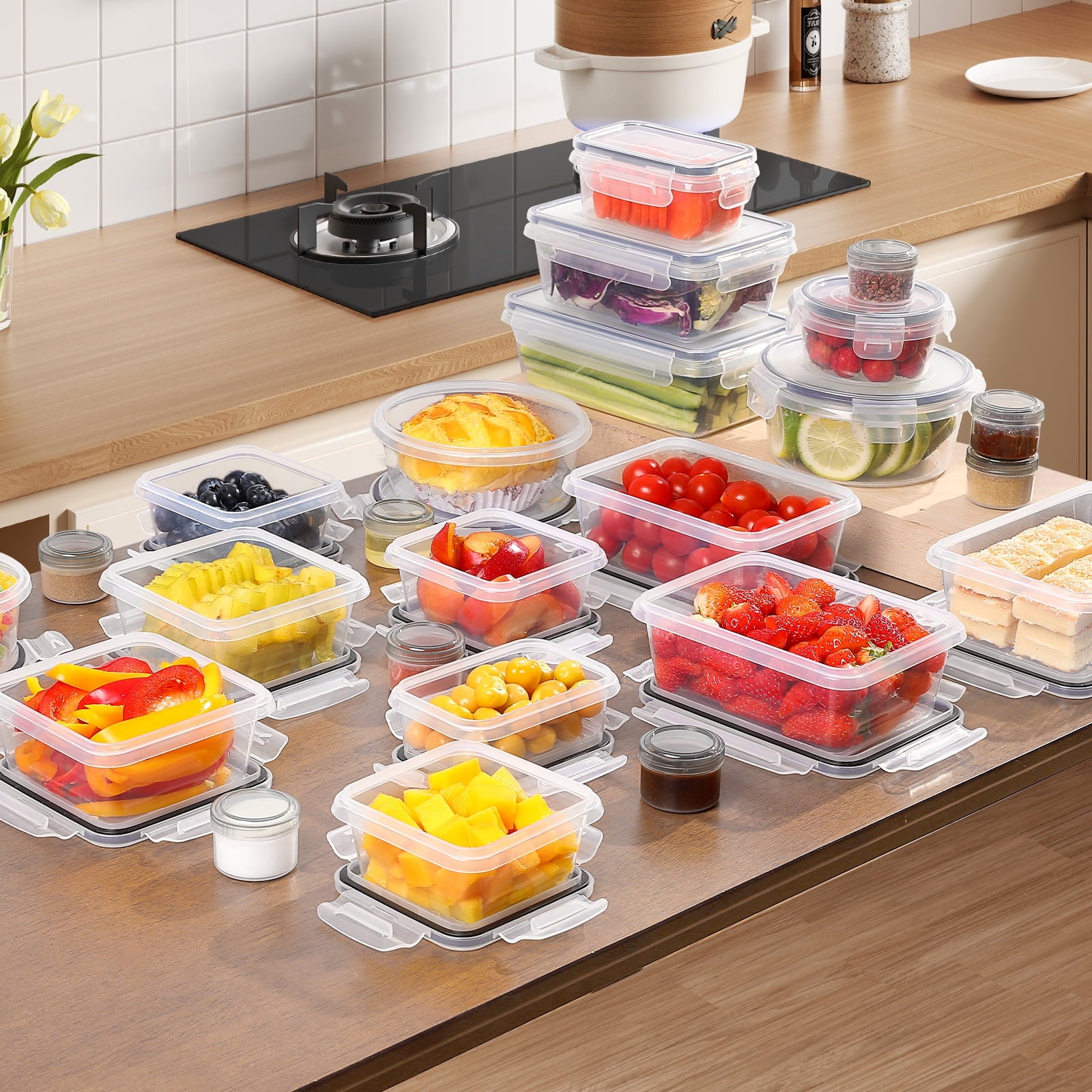 SUGIFT 50-Piece Plastic Food Storage Containers with Lids (24 Containers 24 Lids) BPA-Free Leakproof Meal-Prep Containers for Kitchen Storage Reusable Plastic with Labels Pen