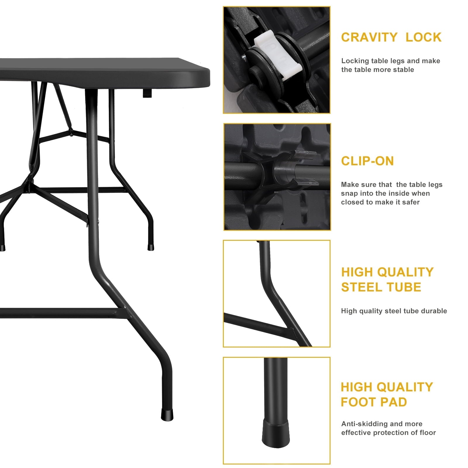SUGIFT 6ft Folding Table Portable 6 Foot Plastic Table with Handle for Indoor Outdoor Use, 10pack, Black
