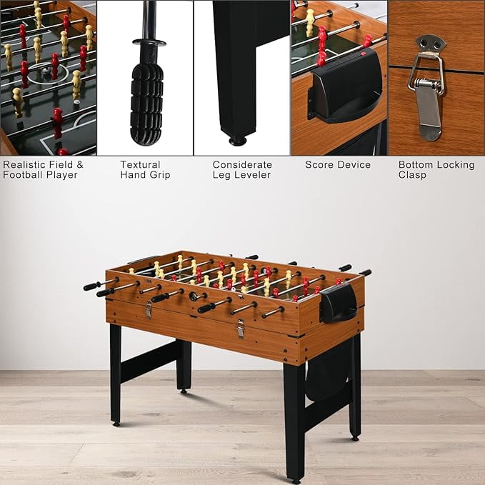 SUGIFT 4ft 7-in-1 Multi Game Table Set w/Hockey/Pool/Foosball/Ping Pong/ Shuffleboard Chess and Backgammon Combo Game Table for Adults Kids