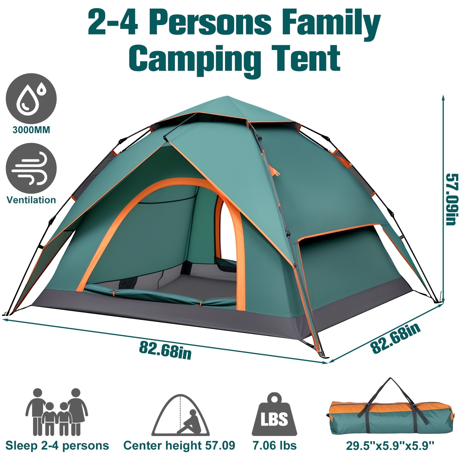 pop up waterproof tents SUGIFT 3-4 Person Instant Pop-Up Camping Tent with Carry Bag Double La