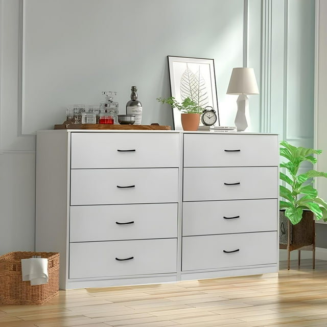 SUGIFT 4 Drawer Wood Dresser for Bedroom, Modern Storage Cabinet Dresser , Light Gray