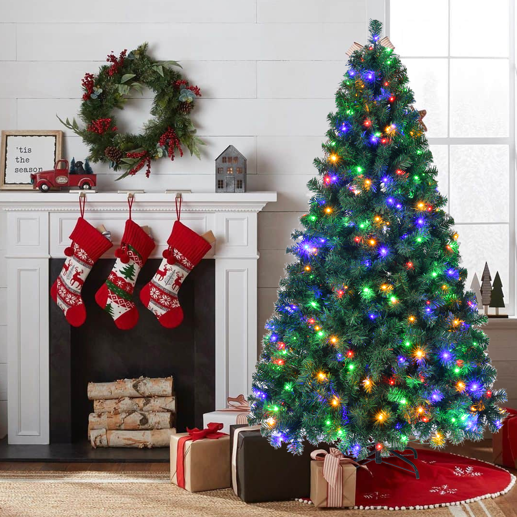 7.5ft Prelit Christmas Tree with 400 Color Changing LEDs and Foldable Stand